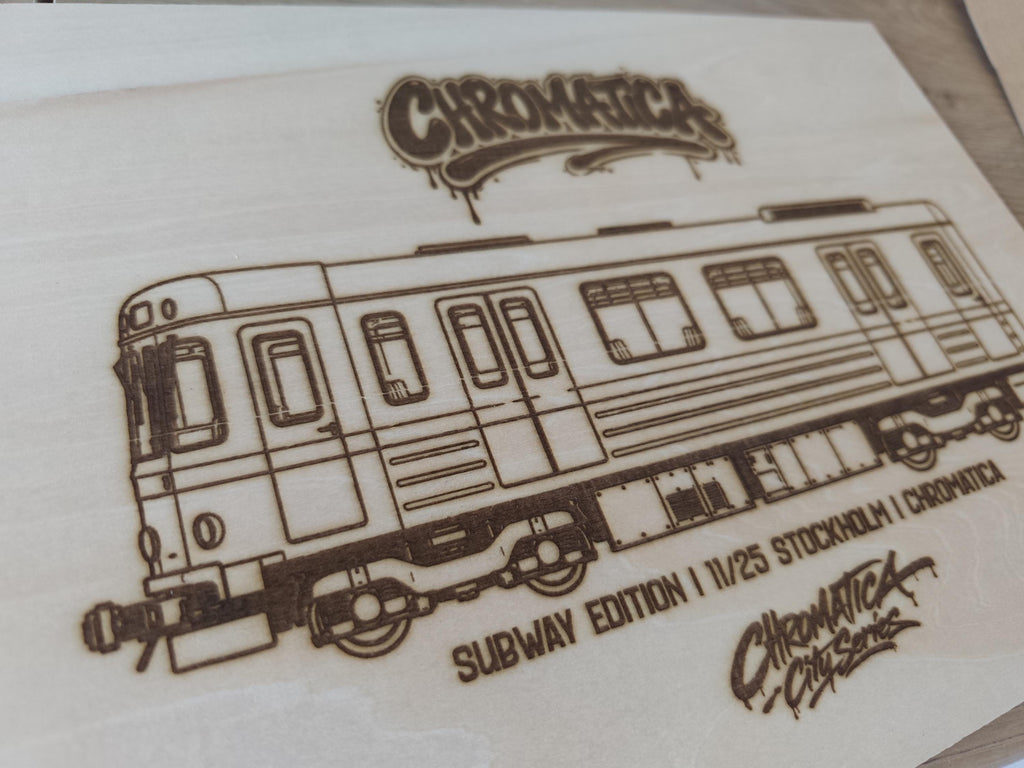 Stockholm Graffiti Train Template on Birch Wood, Engraved A4 Art Board, Limited Collector Edition with Certificate