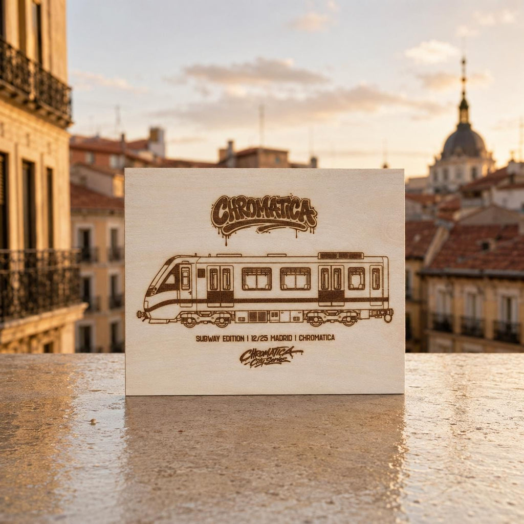 Madrid Graffiti Train Template on Birch Wood, Engraved A4 Art Board, Limited Collector Edition with Certificate