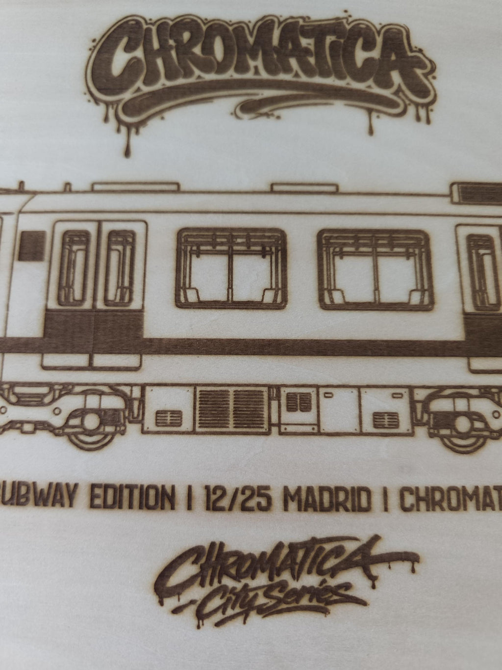 Madrid Graffiti Train Template on Birch Wood, Engraved A4 Art Board, Limited Collector Edition with Certificate