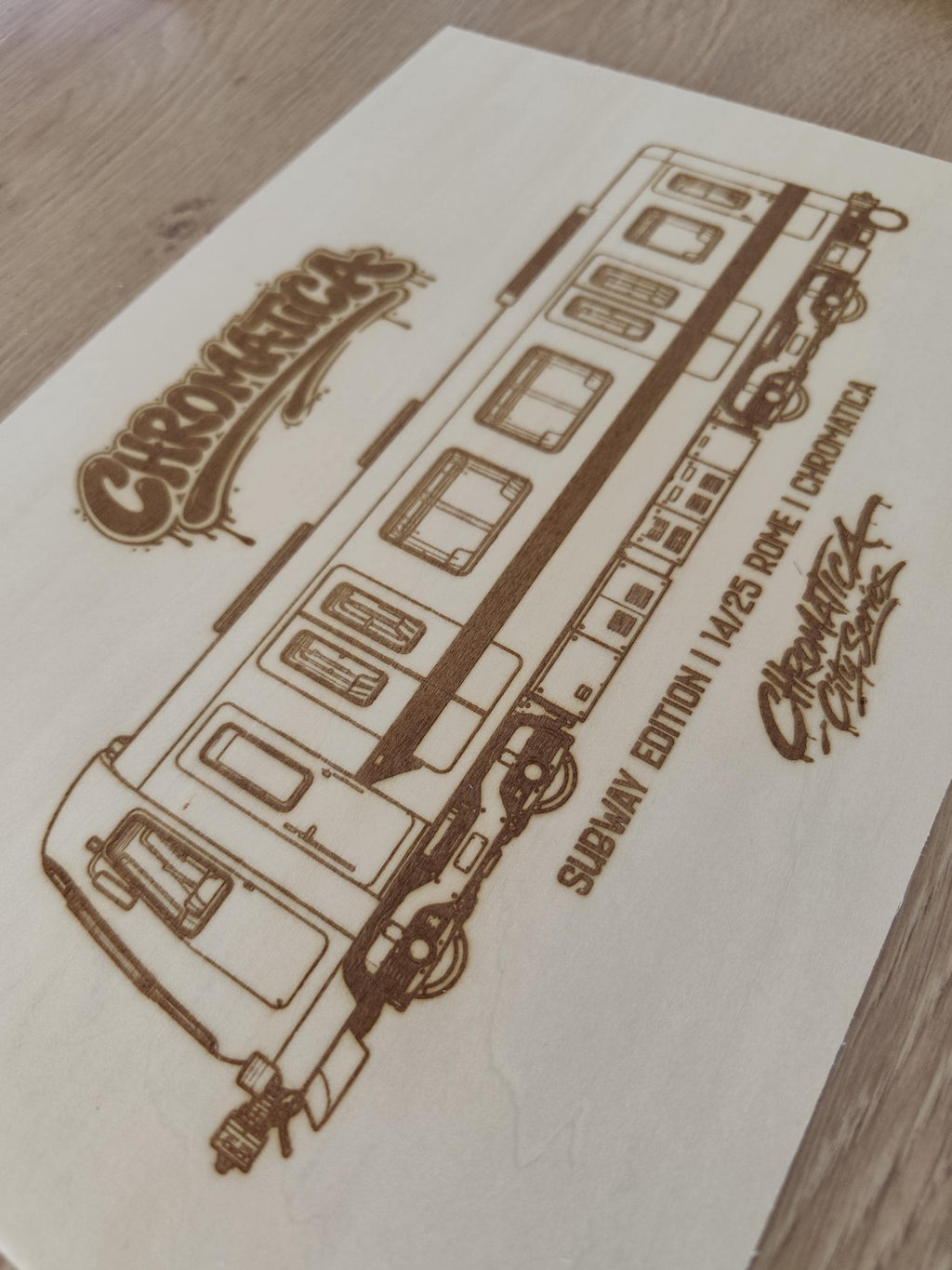 Rome Graffiti Train Template on Birch Wood, Engraved A4 Art Board, Limited Collector Edition with Certificate