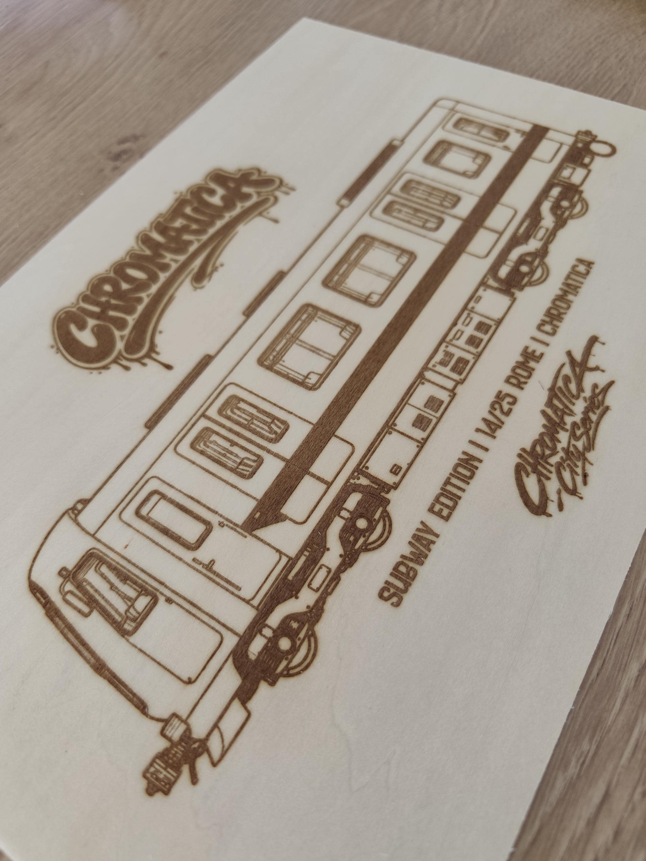 Rome Graffiti Train Template on Birch Wood, Engraved A4 Art Board, Limited Collector Edition with Certificate