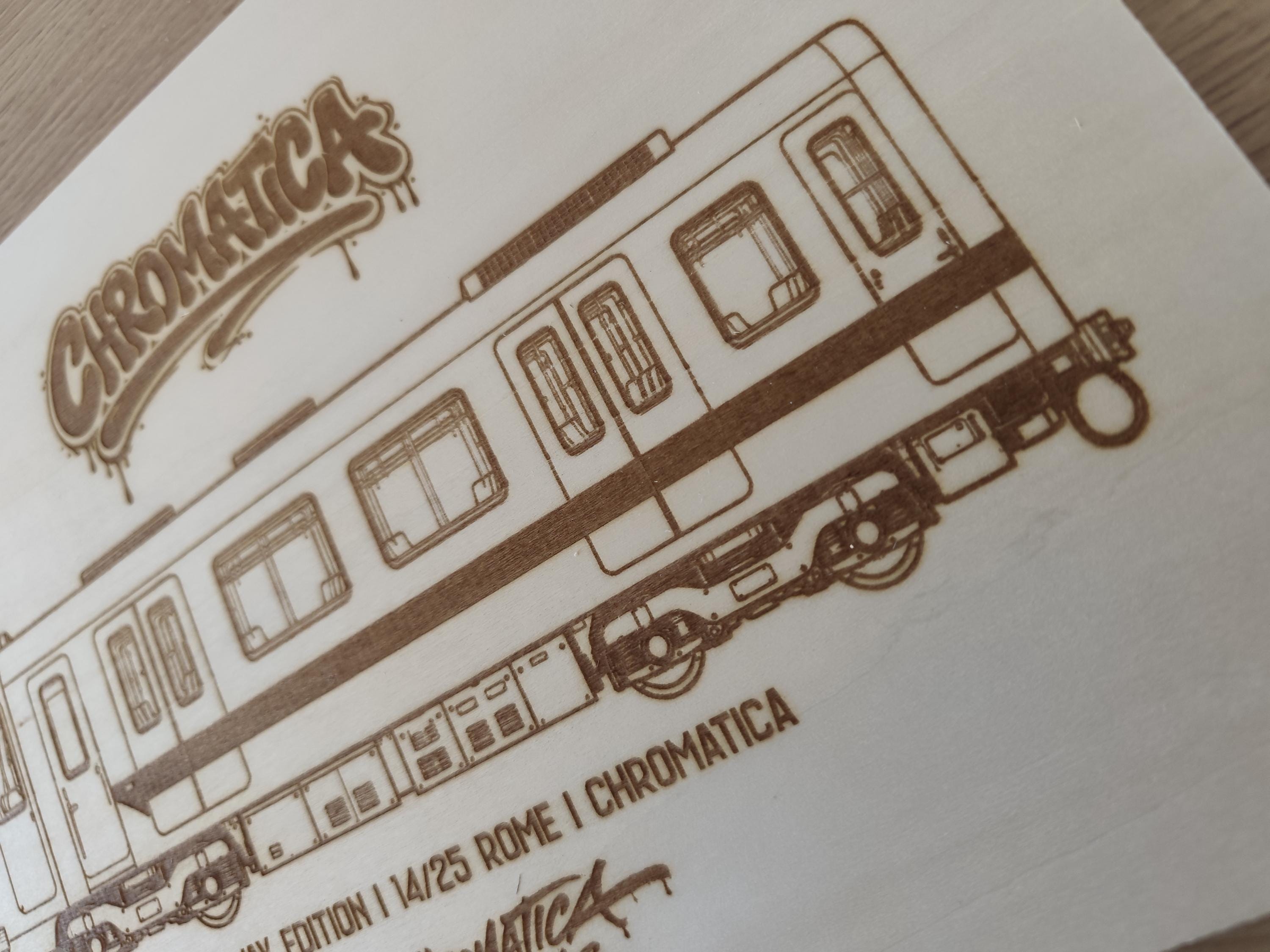 Rome Graffiti Train Template on Birch Wood, Engraved A4 Art Board, Limited Collector Edition with Certificate