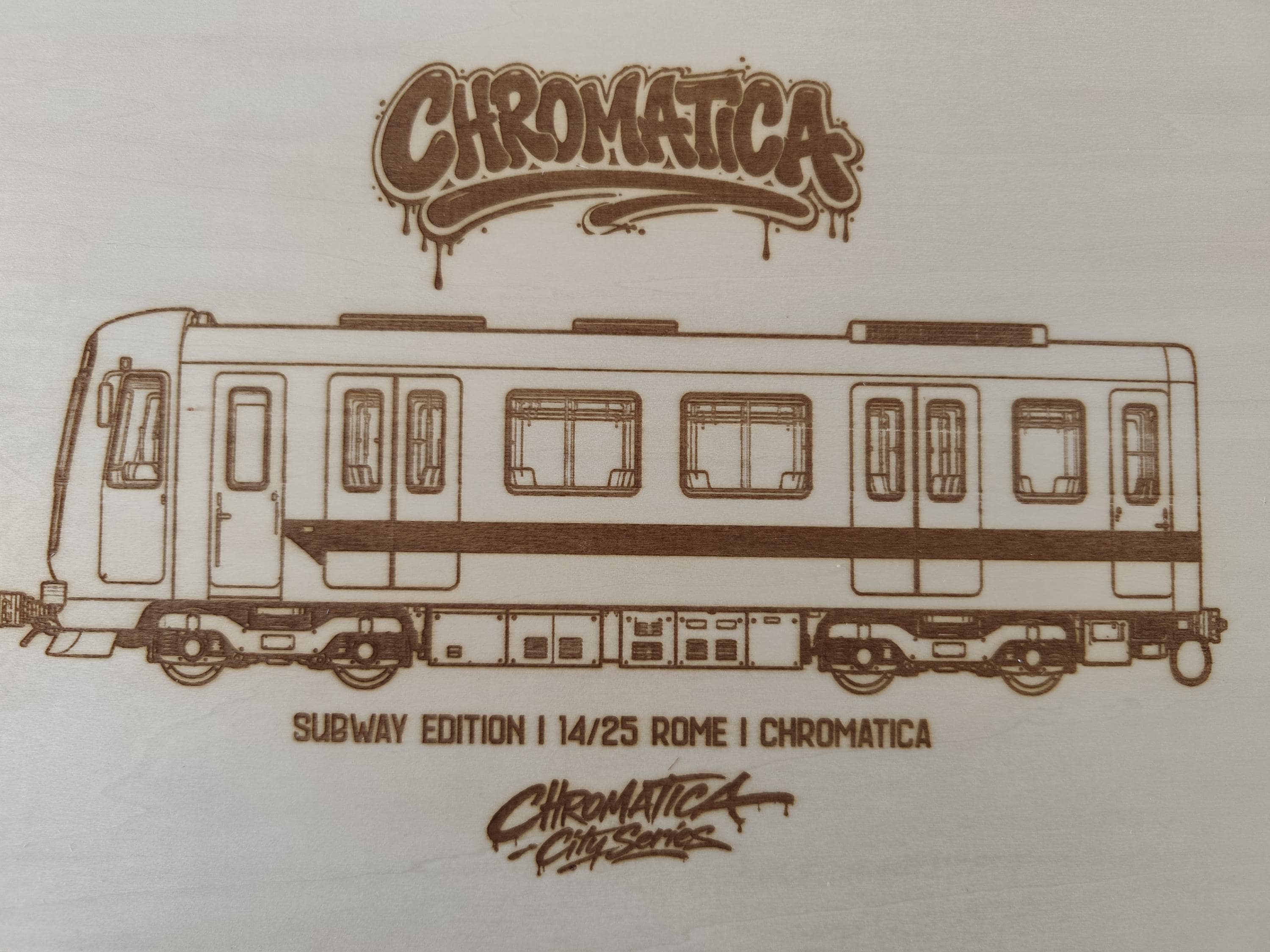 Rome Graffiti Train Template on Birch Wood, Engraved A4 Art Board, Limited Collector Edition with Certificate