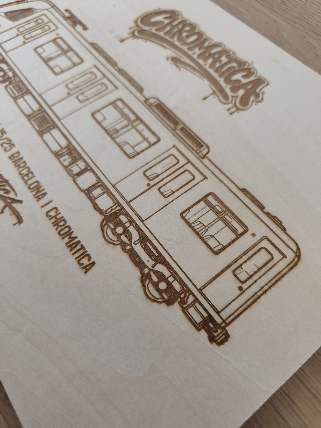 Barcelona Graffiti Train Template on Birch Wood, Engraved A4 Art Board, Limited Collector Edition with Certificate