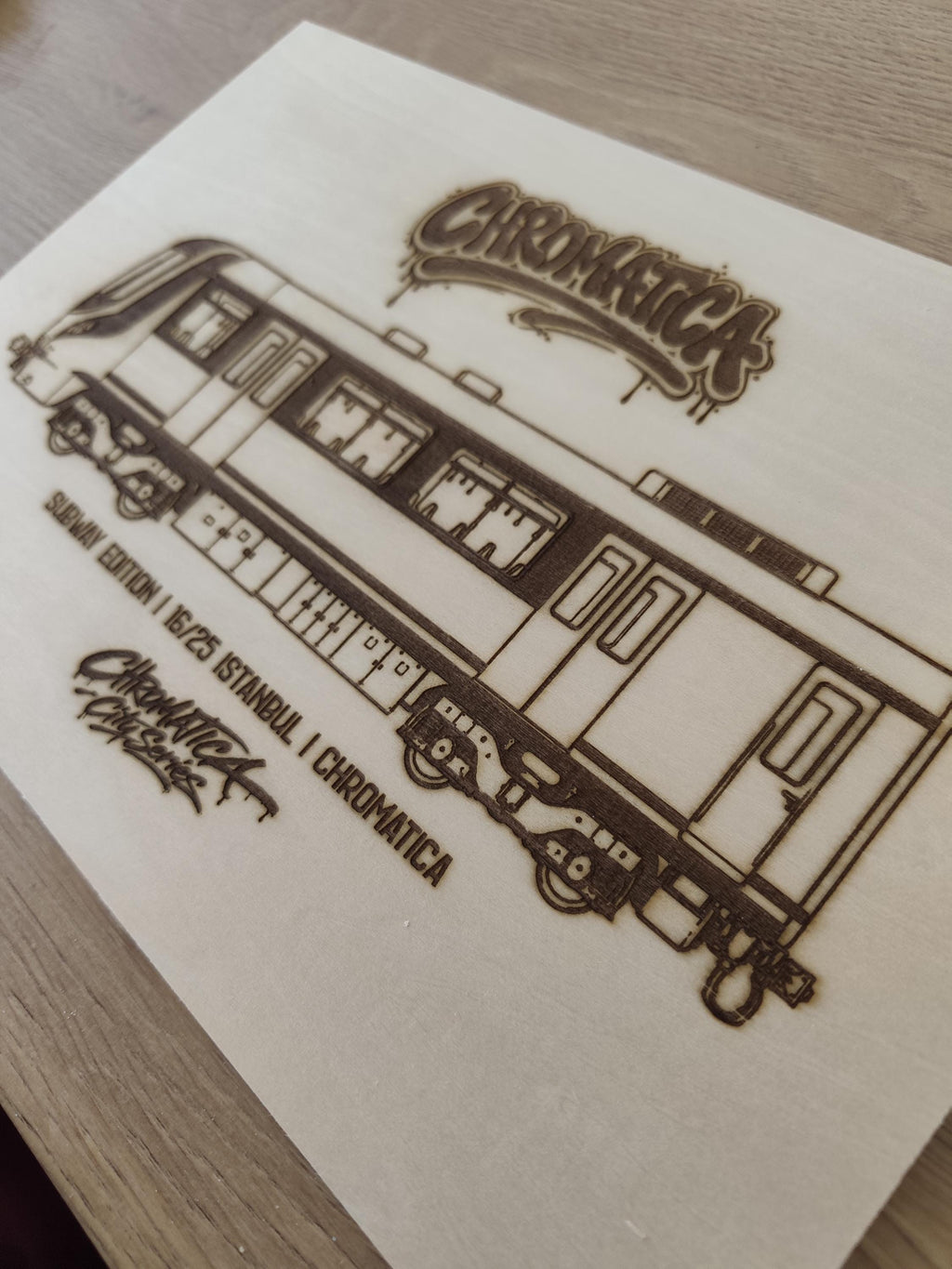Istanbul Graffiti Train Template on Birch Wood, Engraved A4 Art Board, Limited Collector Edition with Certificate