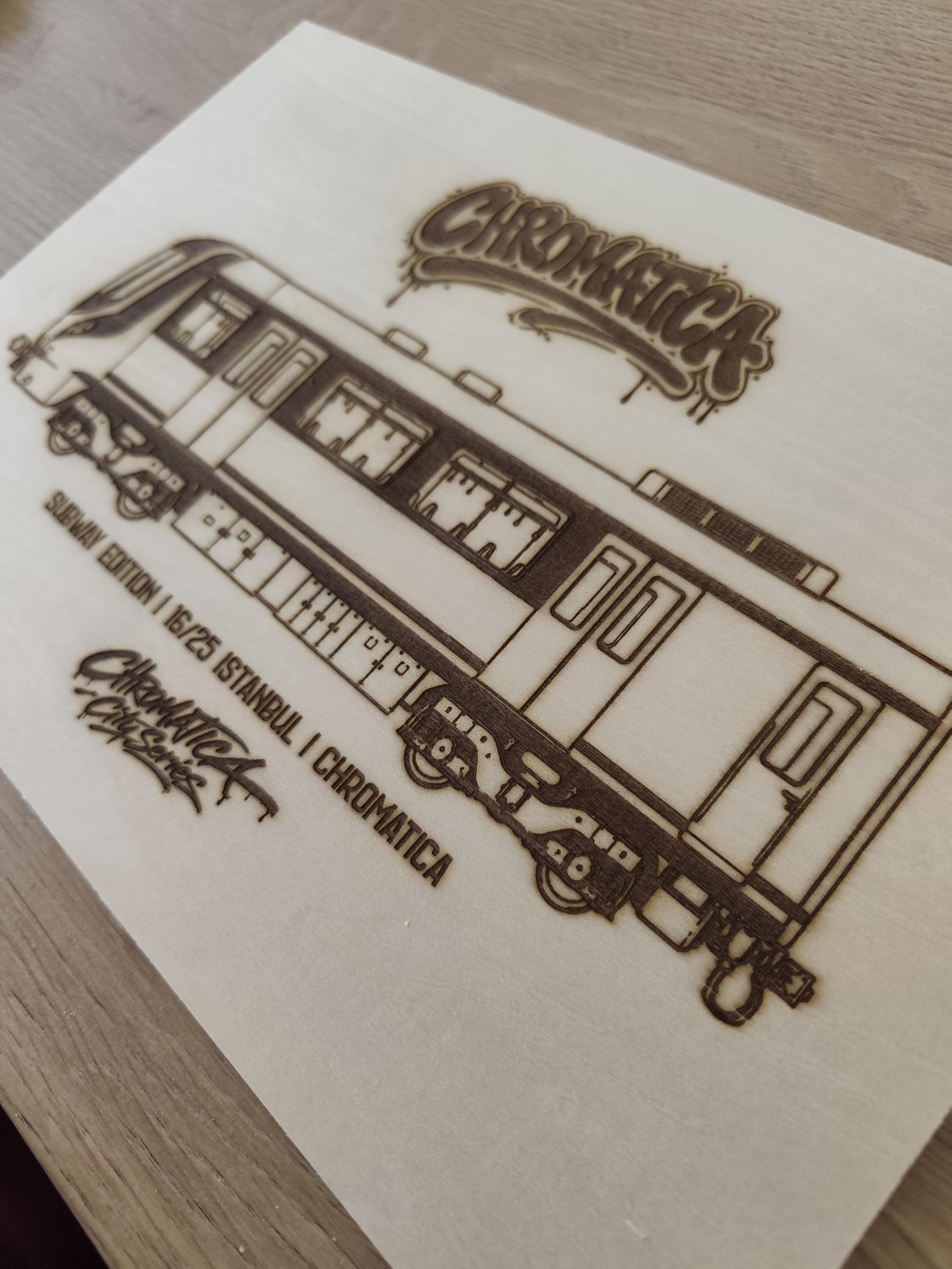 Istanbul Graffiti Train Template on Birch Wood, Engraved A4 Art Board, Limited Collector Edition with Certificate