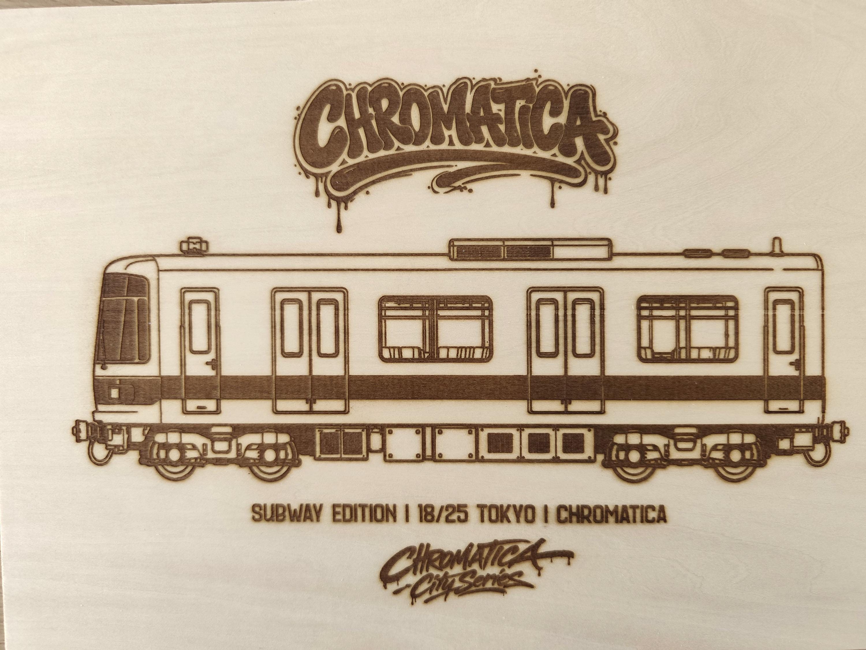 Tokyo Graffiti Train Template on Birch Wood, Engraved A4 Art Board, Limited Collector Edition with Certificate