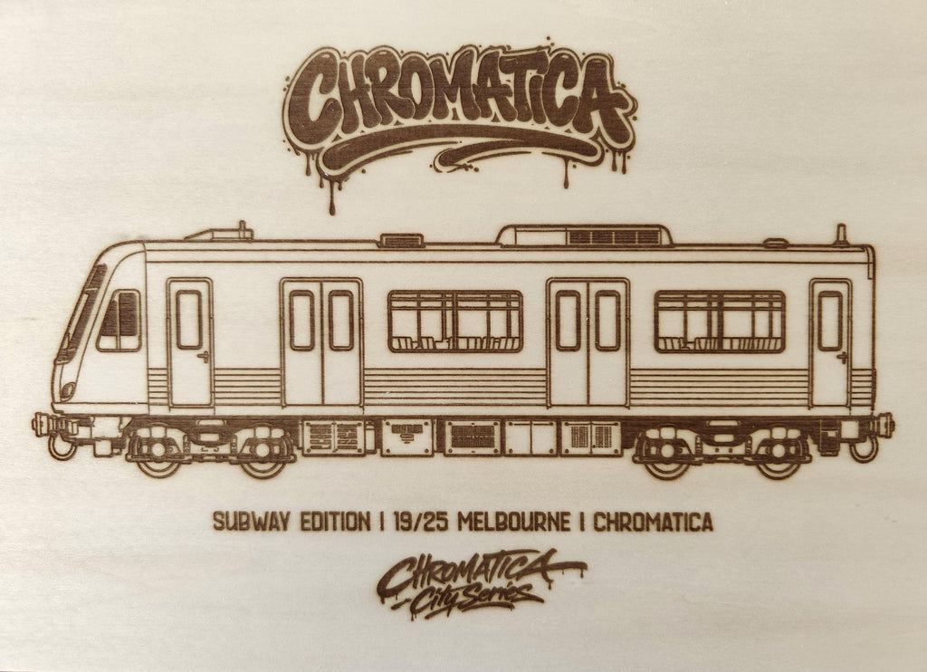 Melbourne Graffiti Train Template on Birch Wood, Engraved A4 Art Board, Limited Collector Edition with Certificate