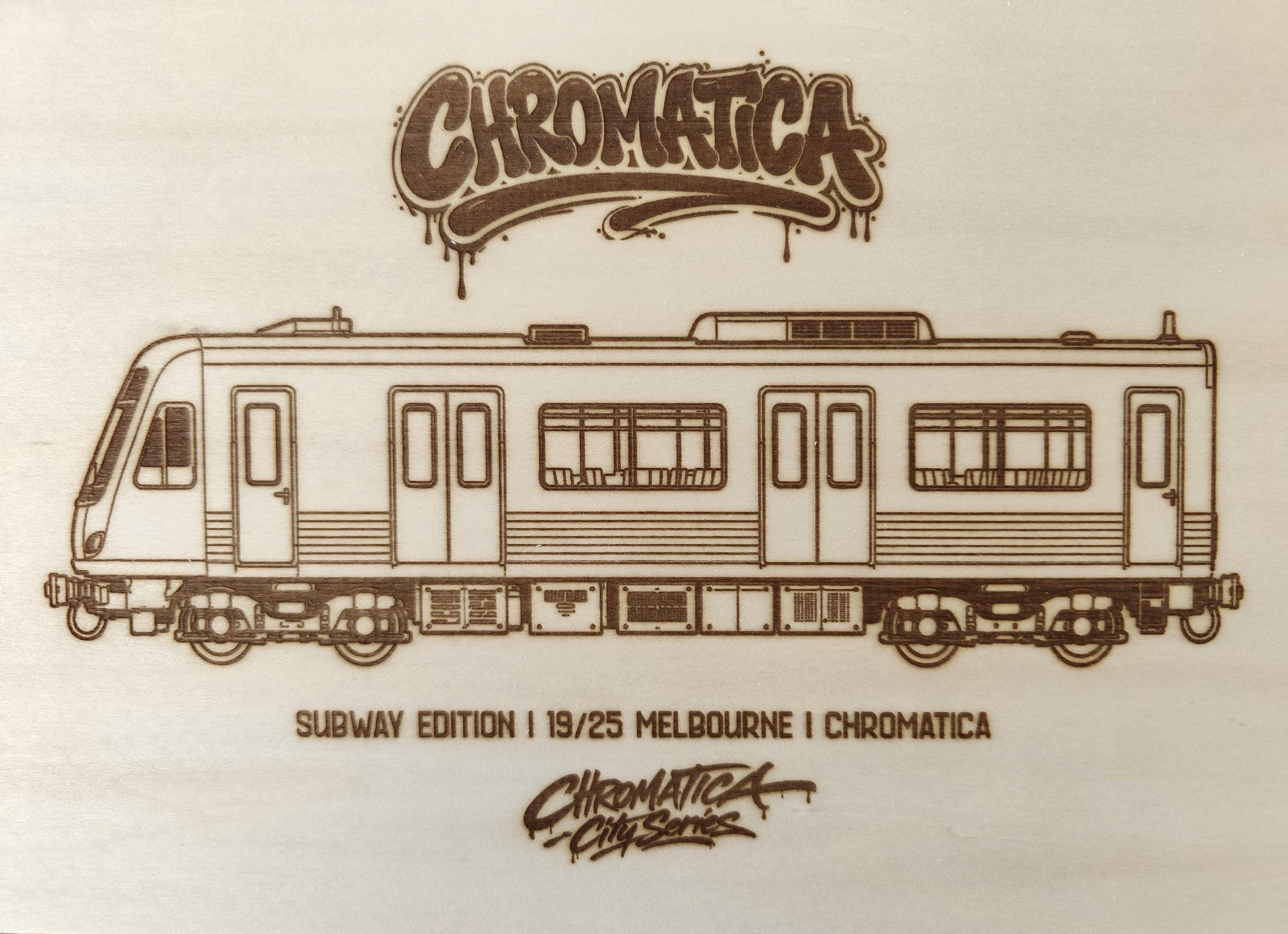 Melbourne Graffiti Train Template on Birch Wood, Engraved A4 Art Board, Limited Collector Edition with Certificate
