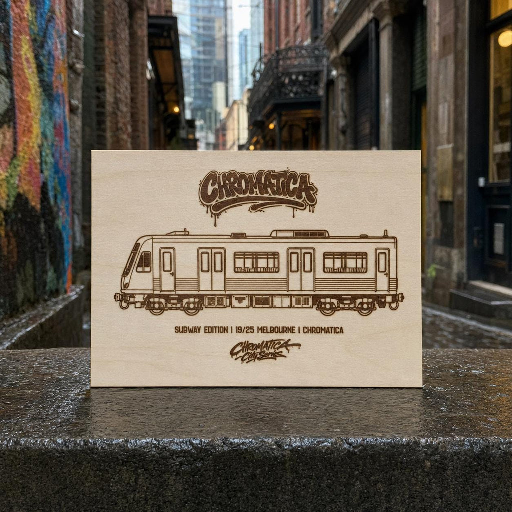 Melbourne Graffiti Train Template on Birch Wood, Engraved A4 Art Board, Limited Collector Edition with Certificate