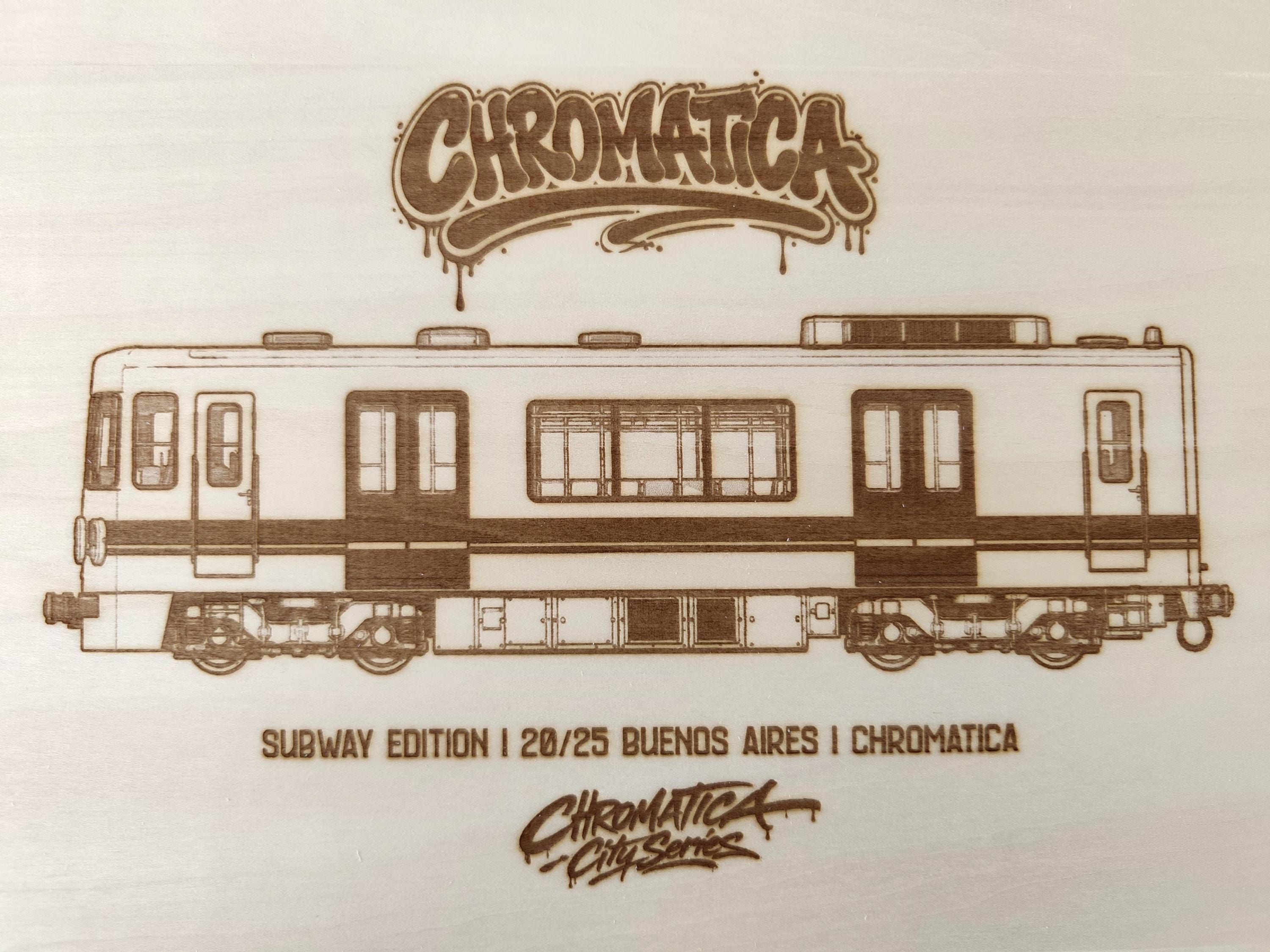 Buenos Aires Graffiti Train Template on Birch Wood, Engraved A4 Art Board, Limited Collector Edition with Certificate