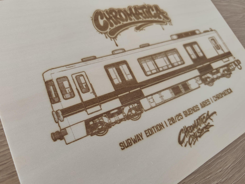 Buenos Aires Graffiti Train Template on Birch Wood, Engraved A4 Art Board, Limited Collector Edition with Certificate