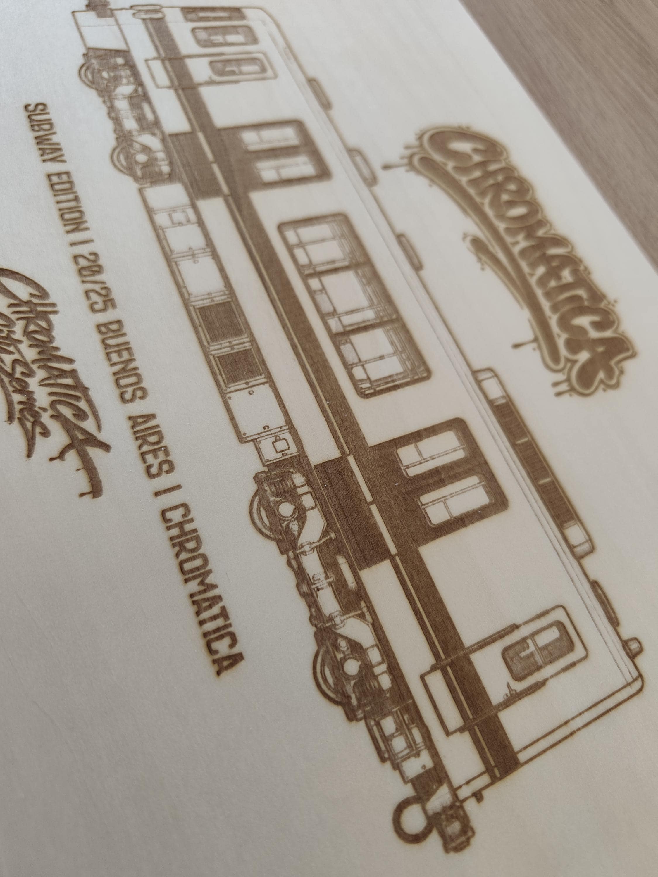 Buenos Aires Graffiti Train Template on Birch Wood, Engraved A4 Art Board, Limited Collector Edition with Certificate