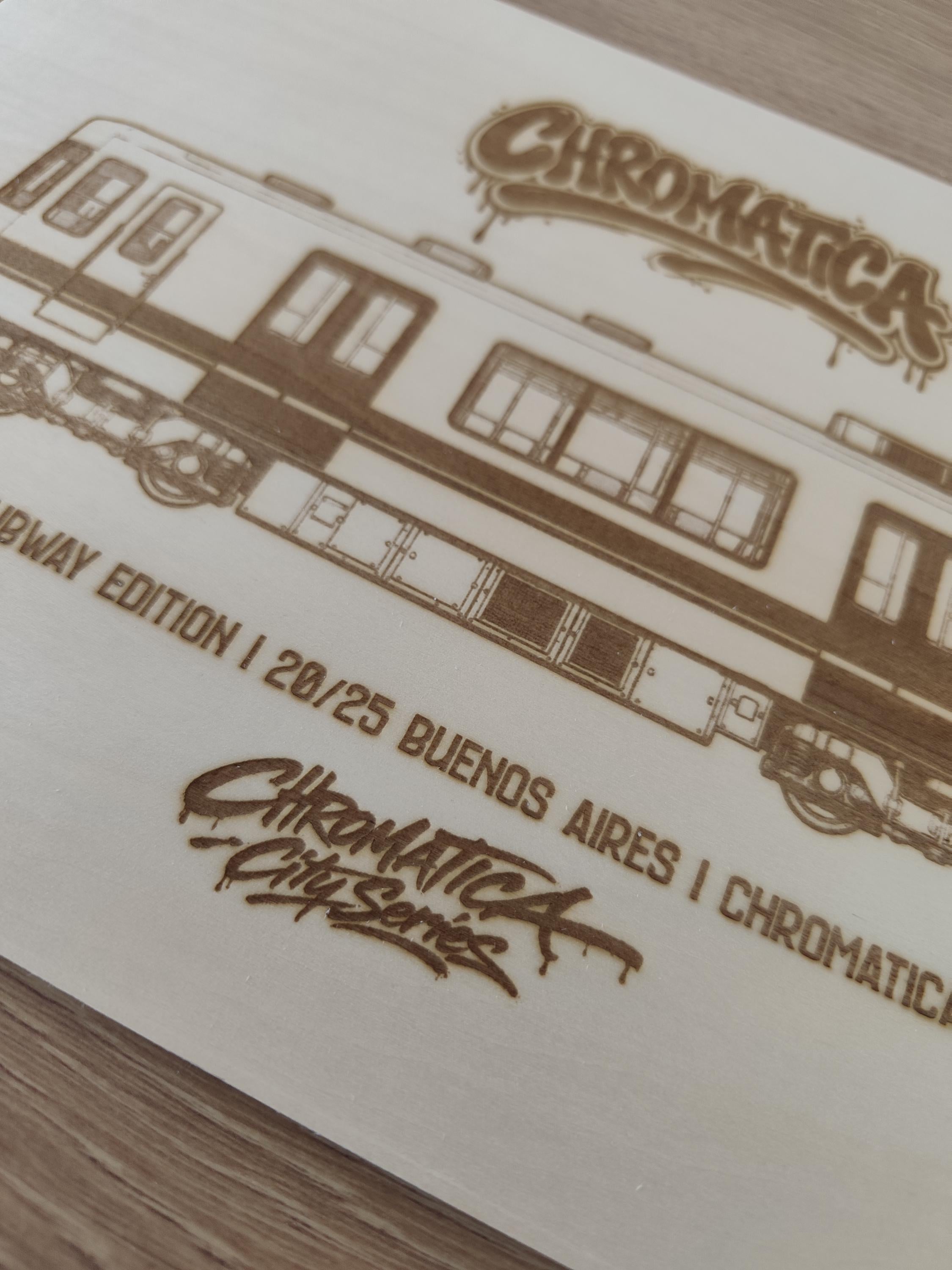Buenos Aires Graffiti Train Template on Birch Wood, Engraved A4 Art Board, Limited Collector Edition with Certificate