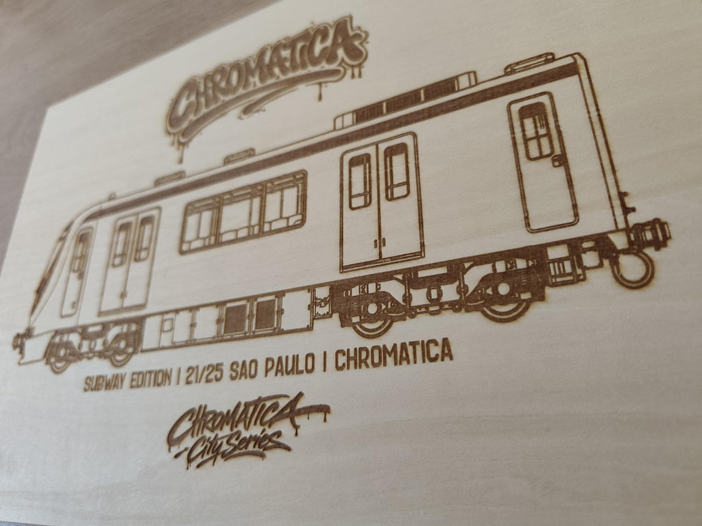 São Paulo Graffiti Train Template on Birch Wood, Engraved A4 Art Board, Limited Collector Edition with Certificate
