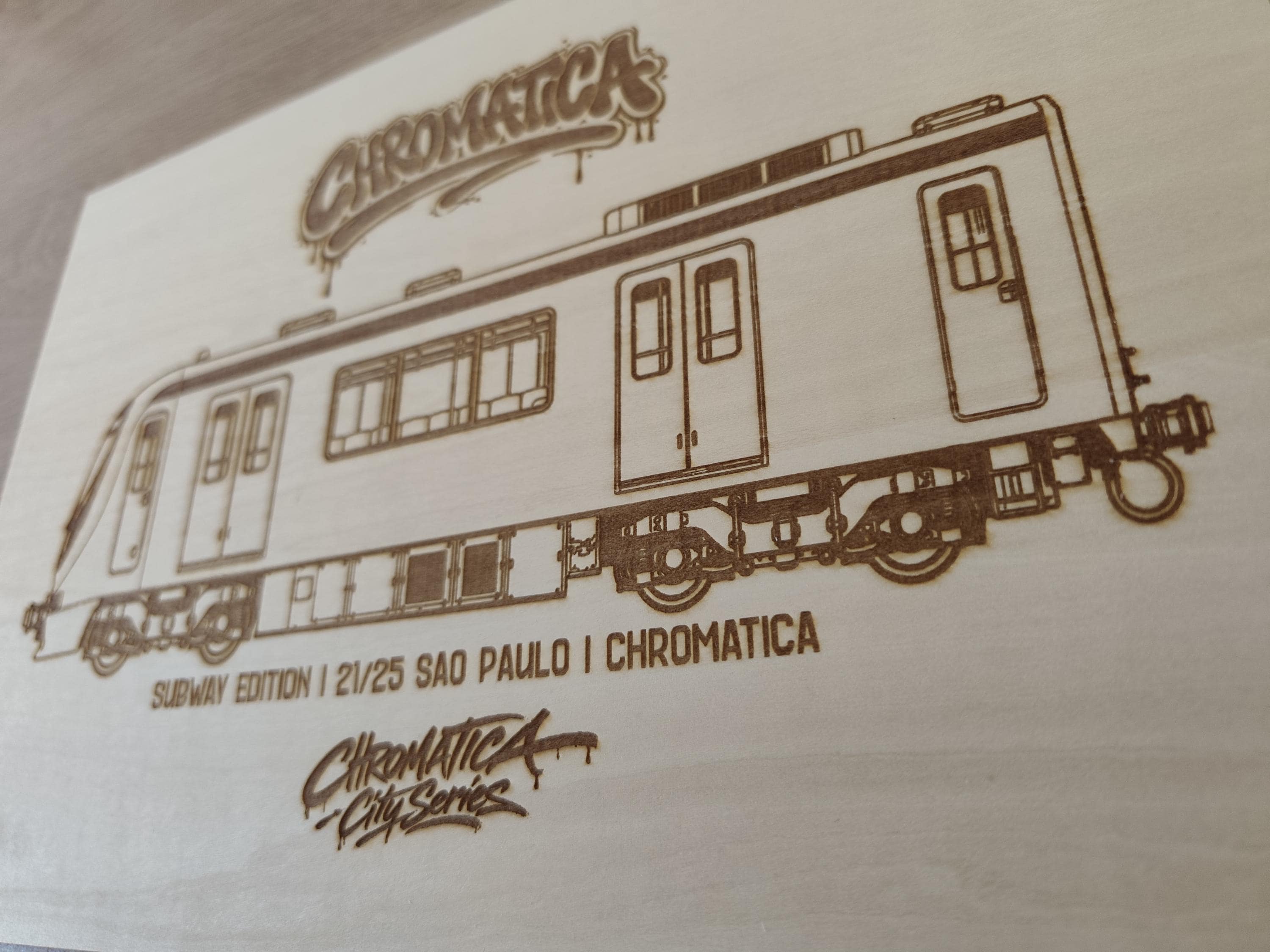 São Paulo Graffiti Train Template on Birch Wood, Engraved A4 Art Board, Limited Collector Edition with Certificate
