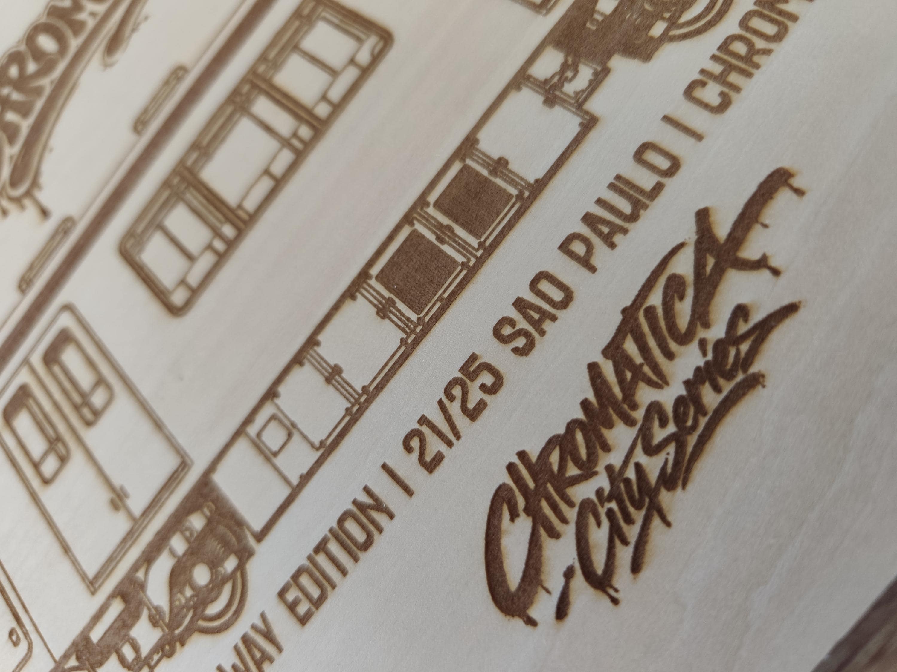 São Paulo Graffiti Train Template on Birch Wood, Engraved A4 Art Board, Limited Collector Edition with Certificate