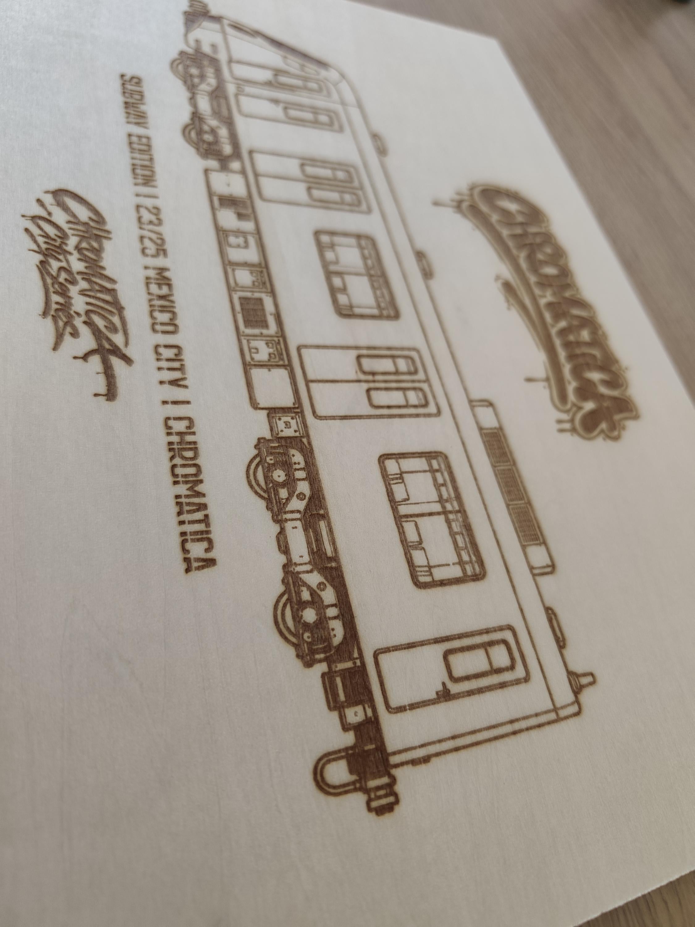 Mexico City Graffiti Train Template on Birch Wood, Engraved A4 Art Board, Limited Collector Edition with Certificate