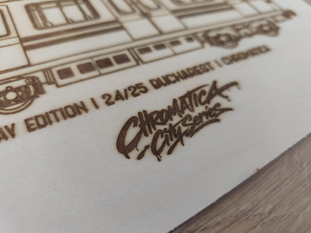 Bucharest Graffiti Train Template on Birch Wood, Engraved A4 Art Board, Limited Collector Edition with Certificate