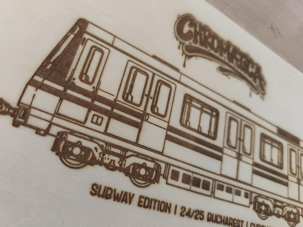 Bucharest Graffiti Train Template on Birch Wood, Engraved A4 Art Board, Limited Collector Edition with Certificate