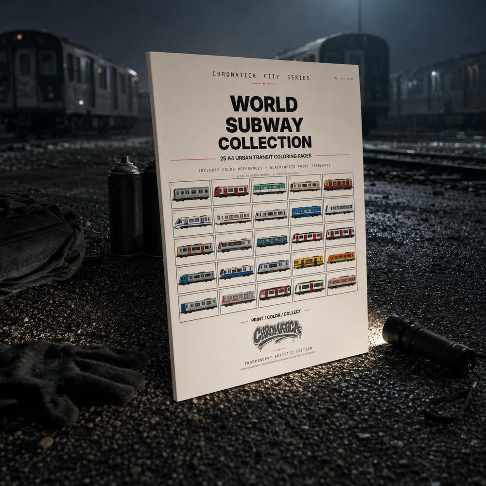 World Subway Coloring Book Paperback, Graffiti Train Coloring Book, 25 City Metro & Subway Art Book for Adults