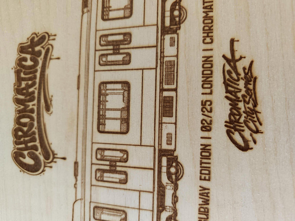 London Graffiti Train Coloring Board, Engraved A4 Birch Wood, Limited Collector Edition with Certificate