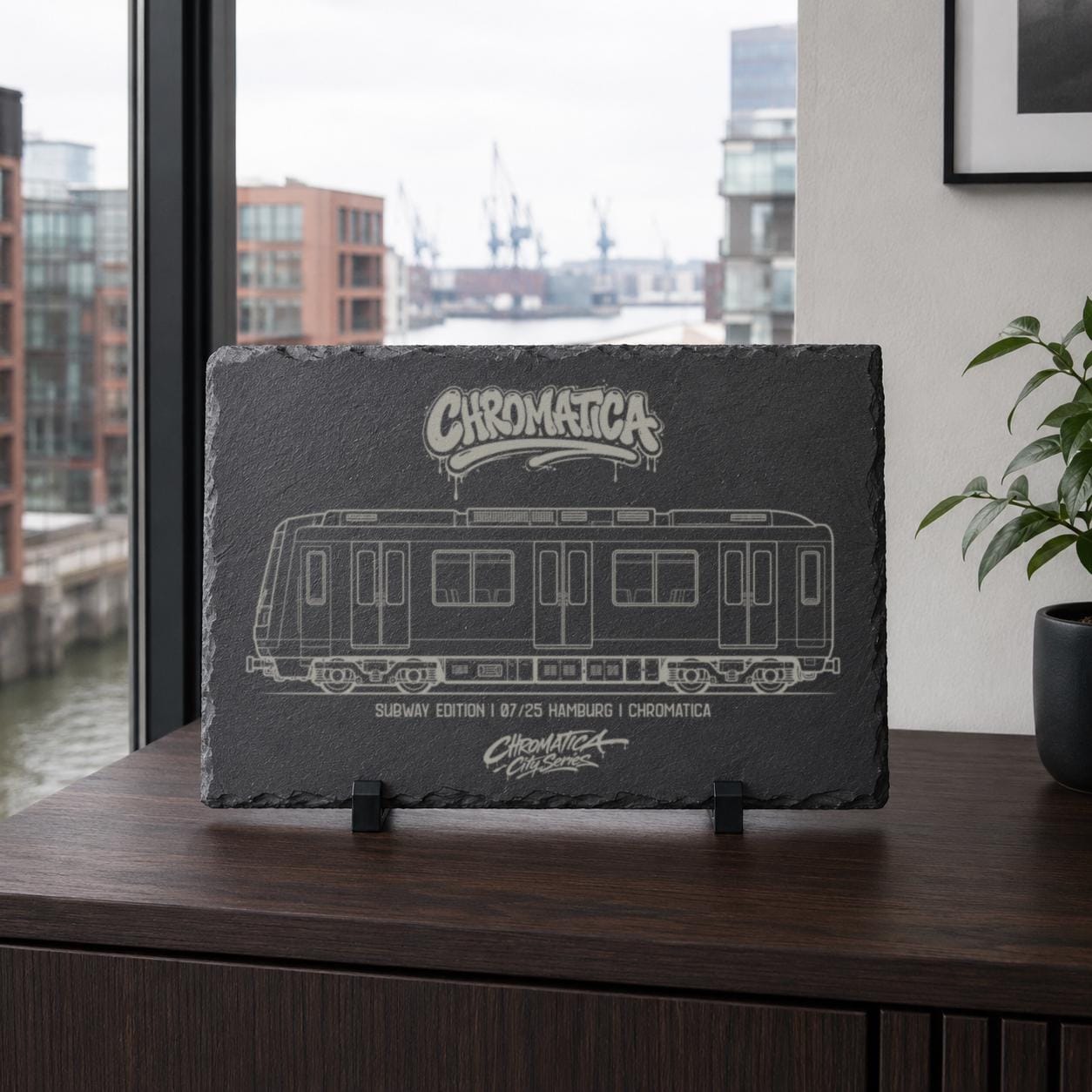 Hamburg S-Bahn Slate Art, Laser-Engraved Plaque, Limited City Series Edition