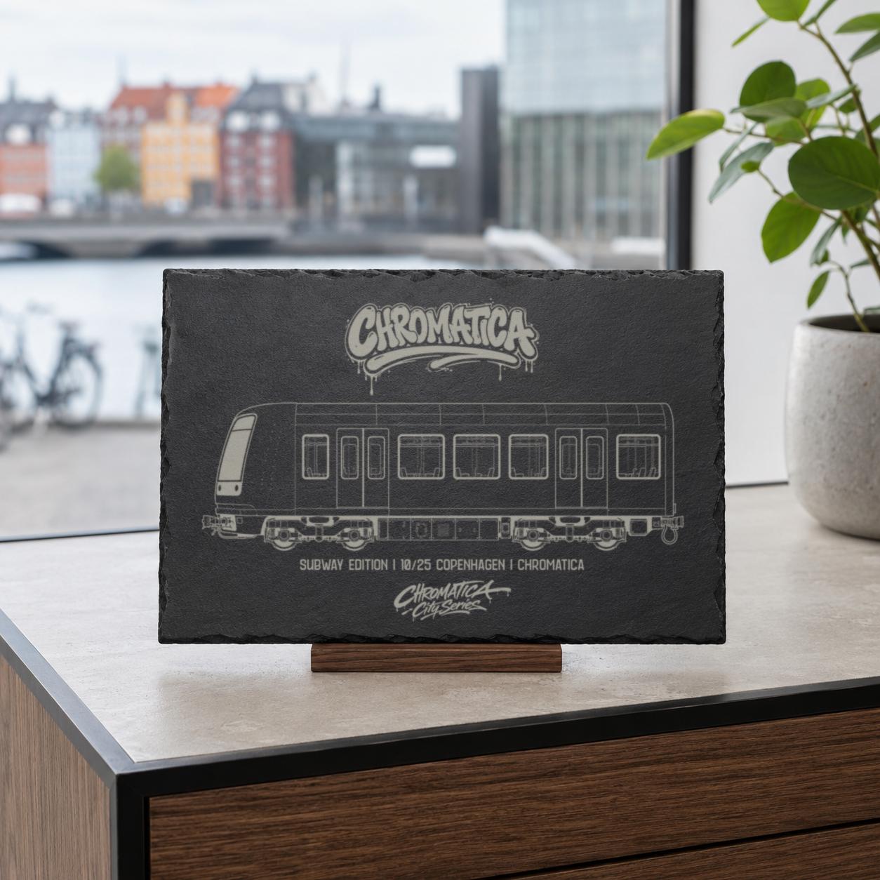 Copenhagen Subway Slate Art, Laser-Engraved Plaque, Limited City Series Edition