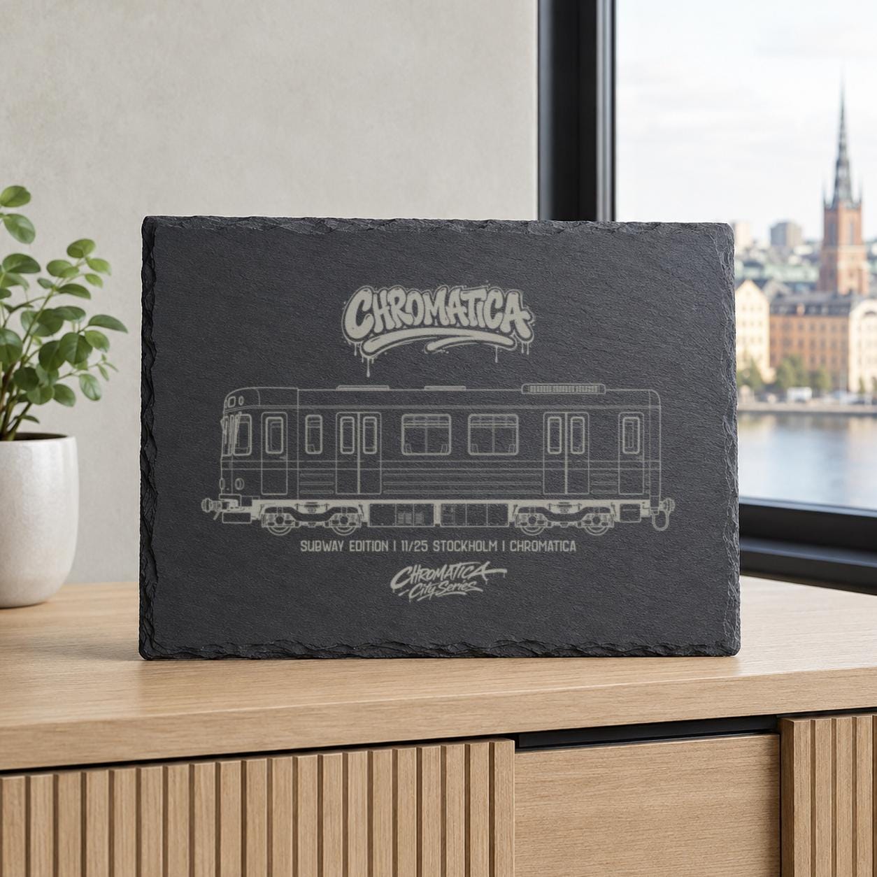 Stockholm Tunnelbana Slate Art, Laser-Engraved Metro Plaque, Limited City Series Edition