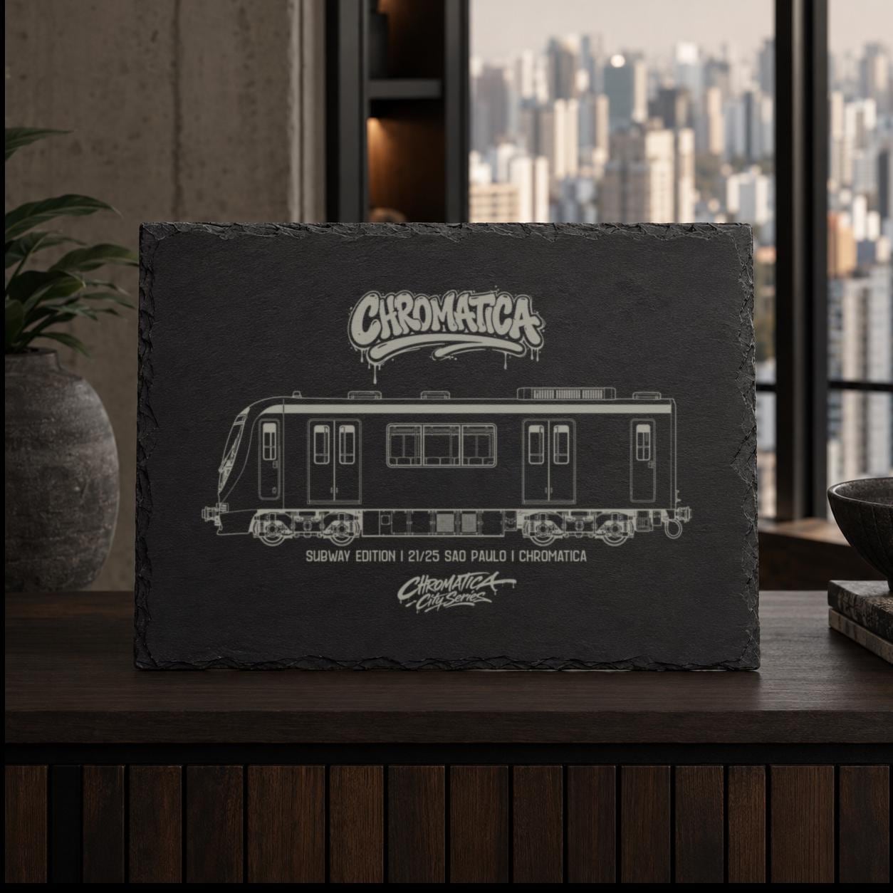 São Paulo Metrô Slate Art, Laser-Engraved Train Plaque, Limited City Series Edition