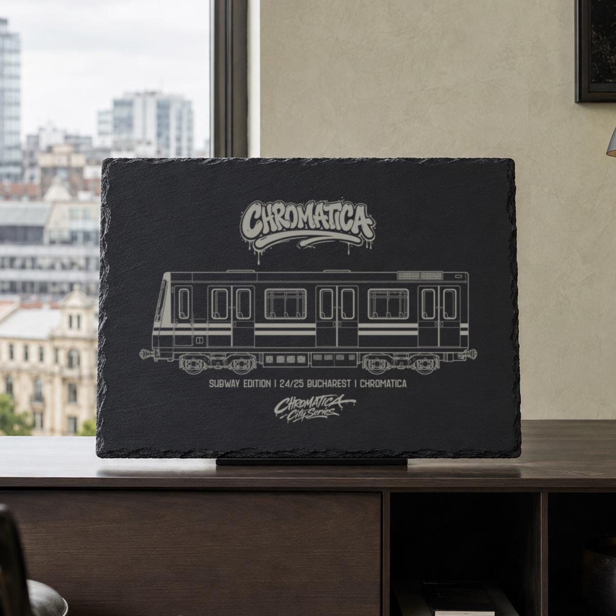 Bucharest Metro Slate Art, Laser-Engraved Train Plaque, Limited City Series Edition