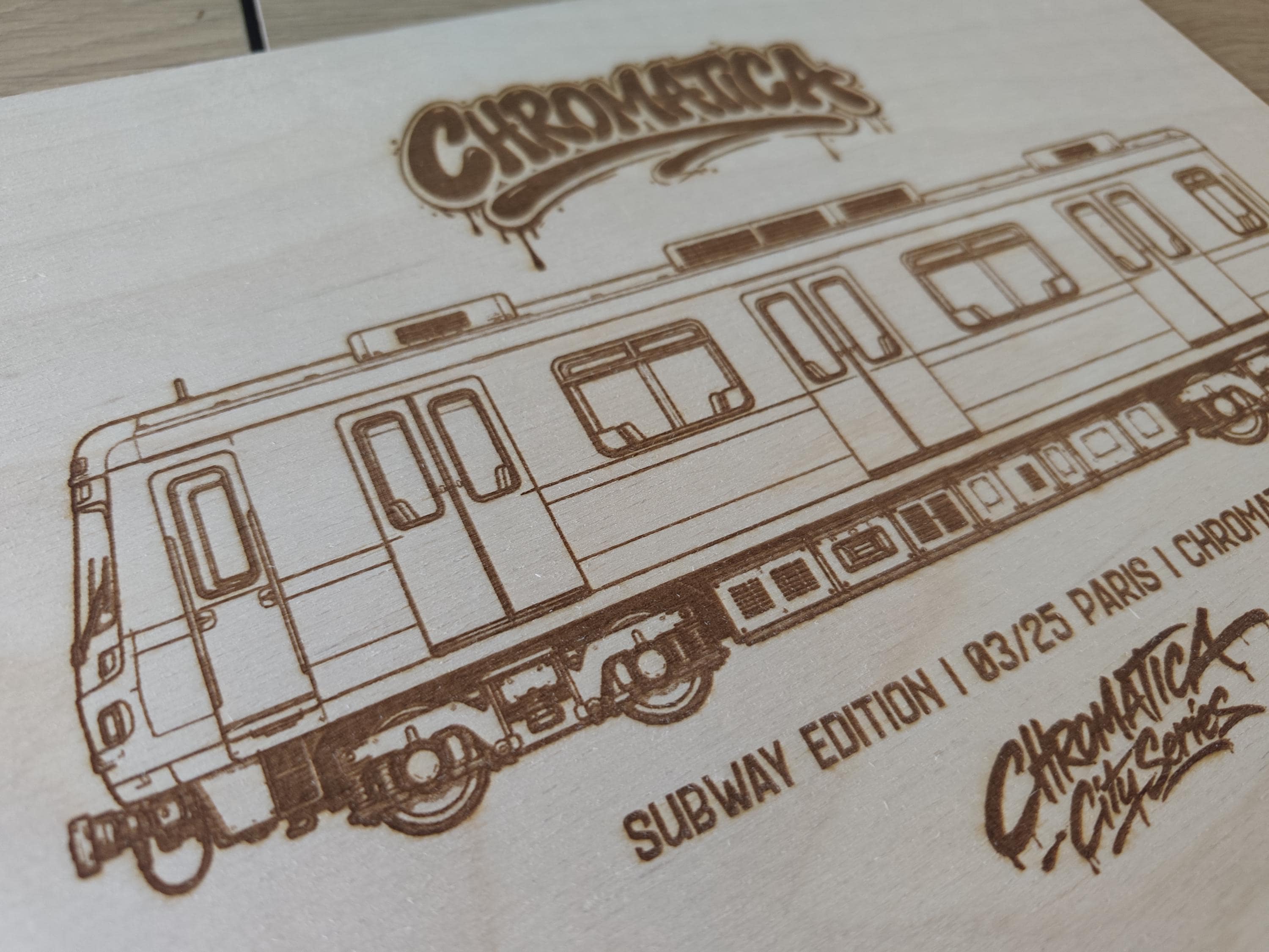 Paris Graffiti Train Template on Birch Wood, Engraved A4 Art Board, Limited Collector Edition with Certificate