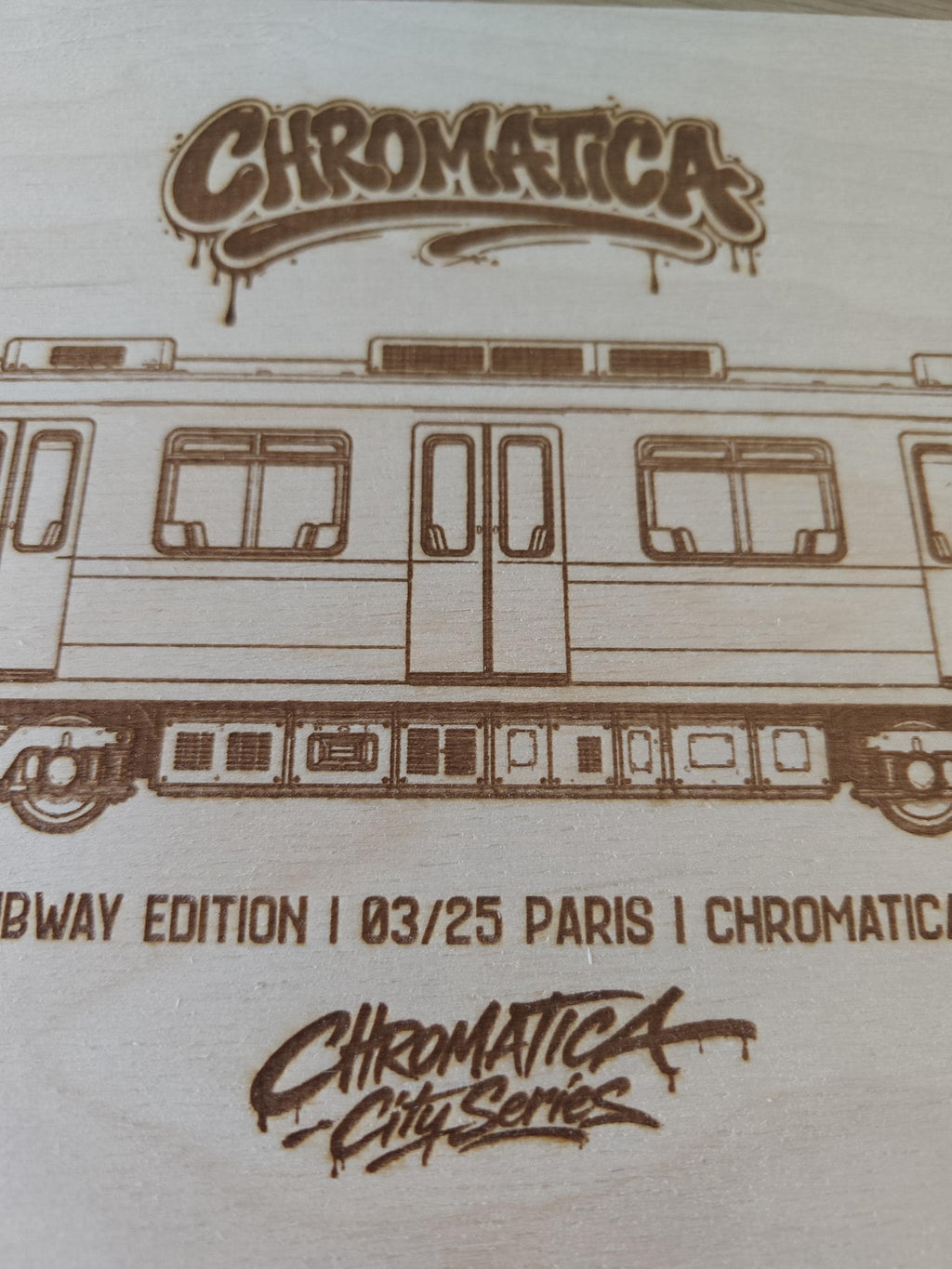 Paris Graffiti Train Template on Birch Wood, Engraved A4 Art Board, Limited Collector Edition with Certificate