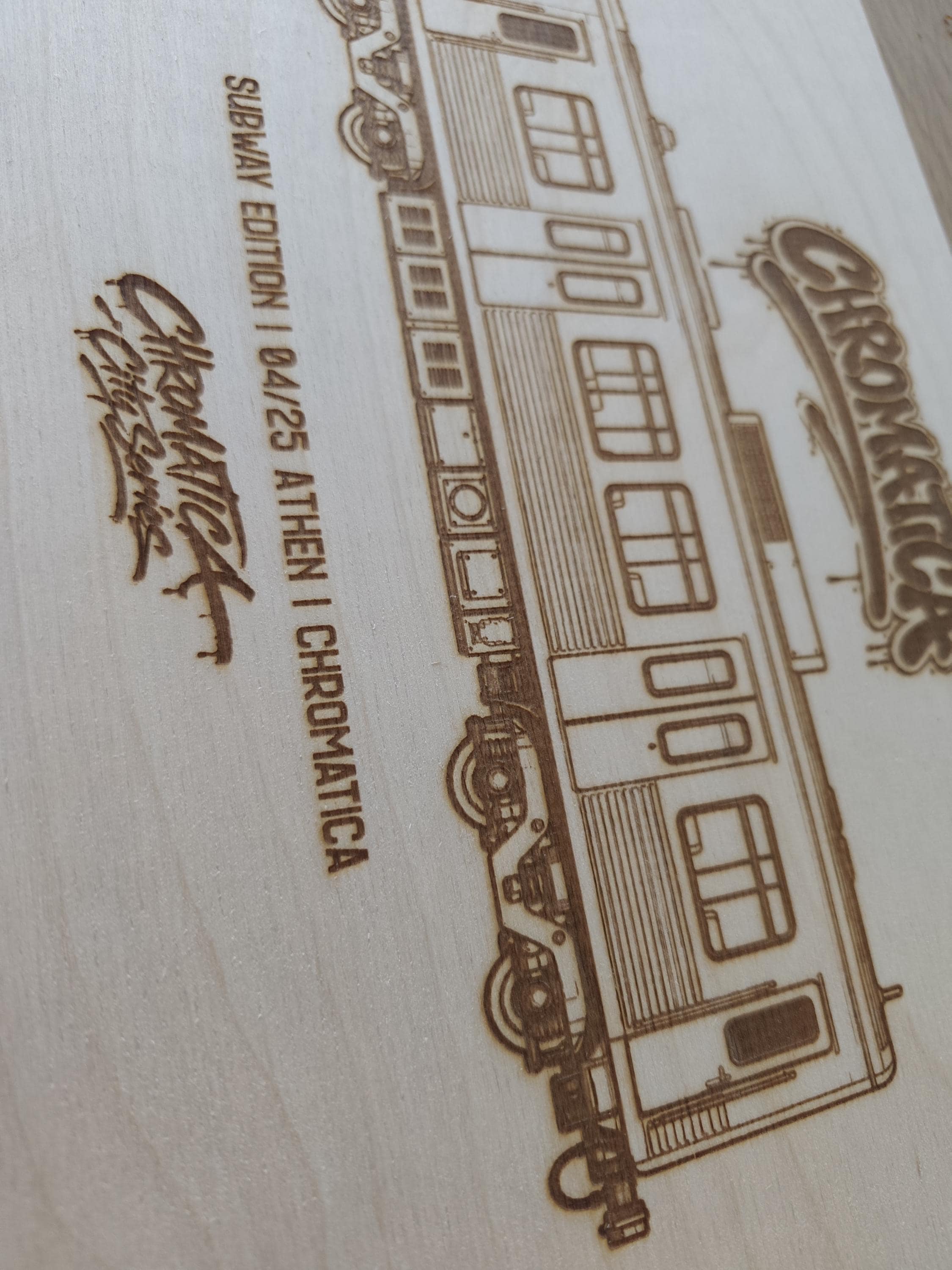 Athens Graffiti Train Template on Birch Wood, Engraved A4 Art Board, Limited Collector Edition with Certificate