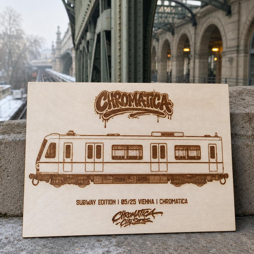 Vienna Graffiti Train Template on Birch Wood, Engraved A4 Art Board, Limited Collector Edition with Certificate