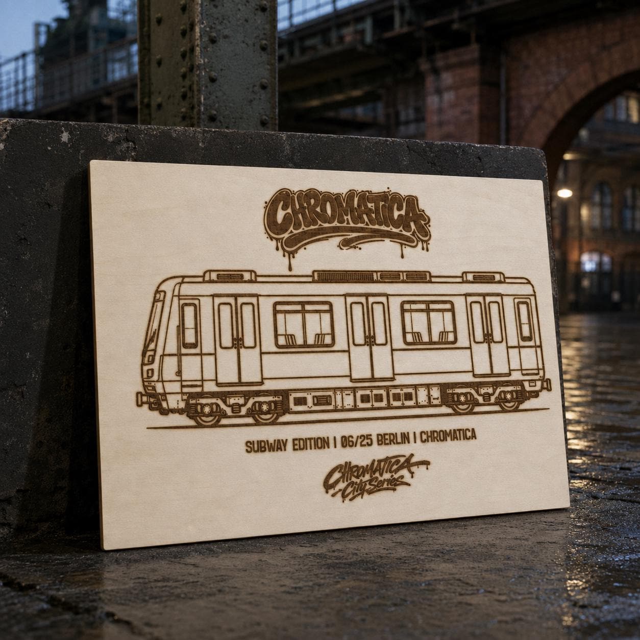 Berlin Graffiti Train Template on Birch Wood, Engraved A4 Art Board, Limited Collector Edition with Certificate