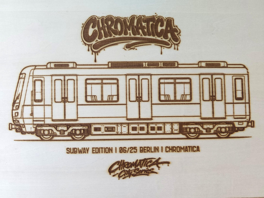 Berlin Graffiti Train Template on Birch Wood, Engraved A4 Art Board, Limited Collector Edition with Certificate