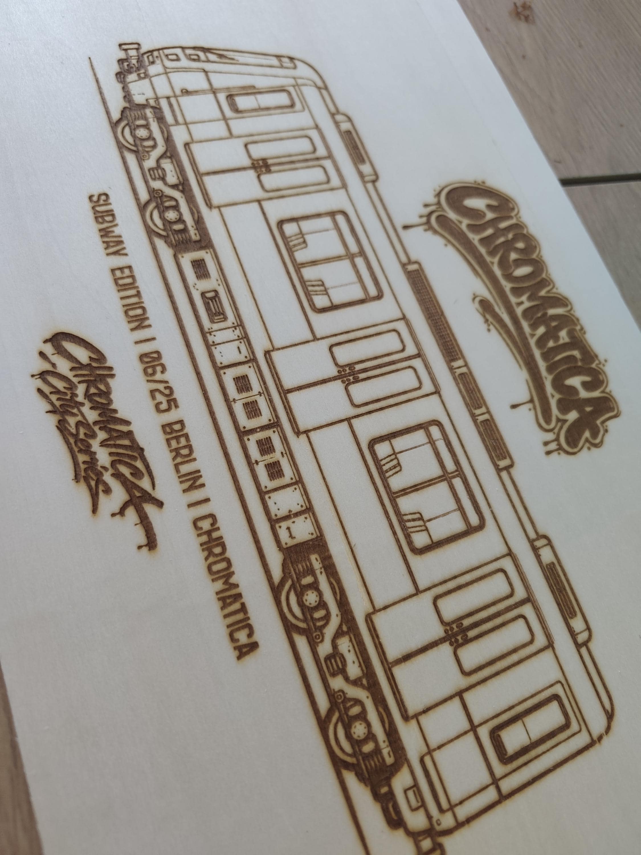 Berlin Graffiti Train Template on Birch Wood, Engraved A4 Art Board, Limited Collector Edition with Certificate