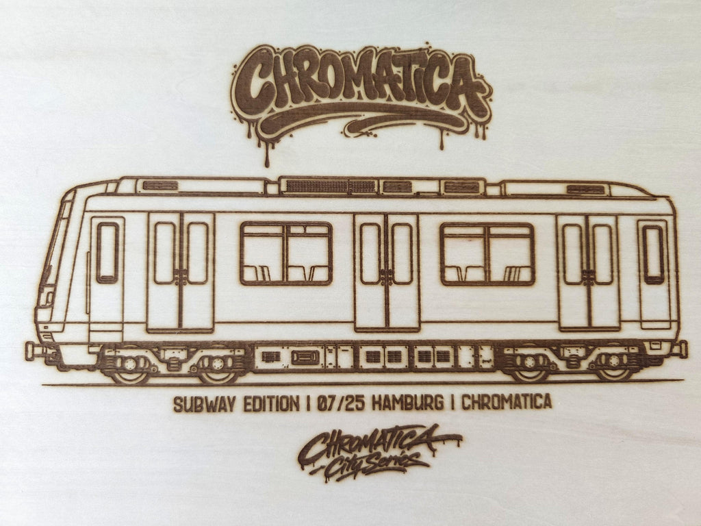 Hamburg Graffiti Train Template on Birch Wood, Engraved A4 Art Board, Limited Collector Edition with Certificate