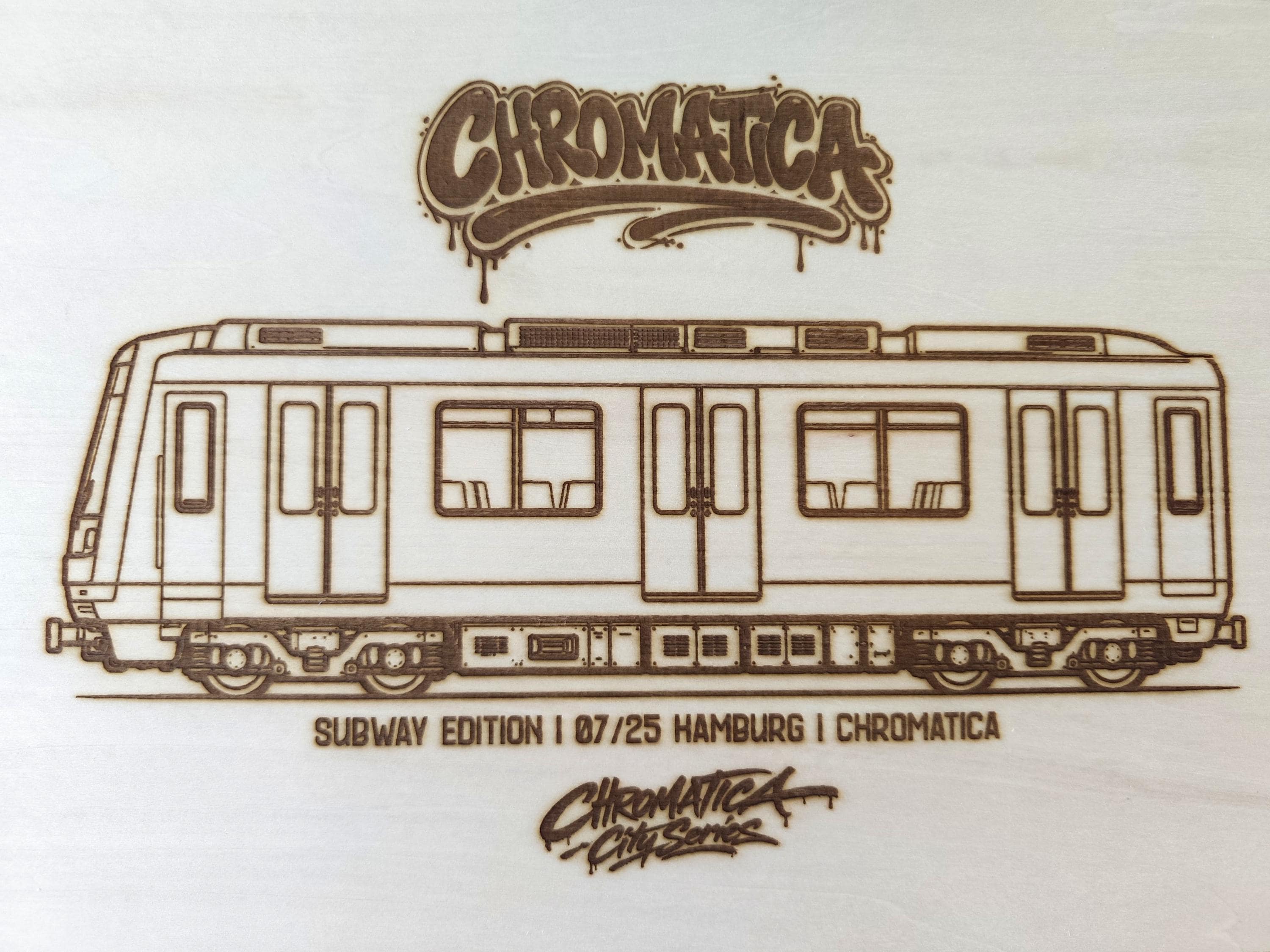 Hamburg Graffiti Train Template on Birch Wood, Engraved A4 Art Board, Limited Collector Edition with Certificate