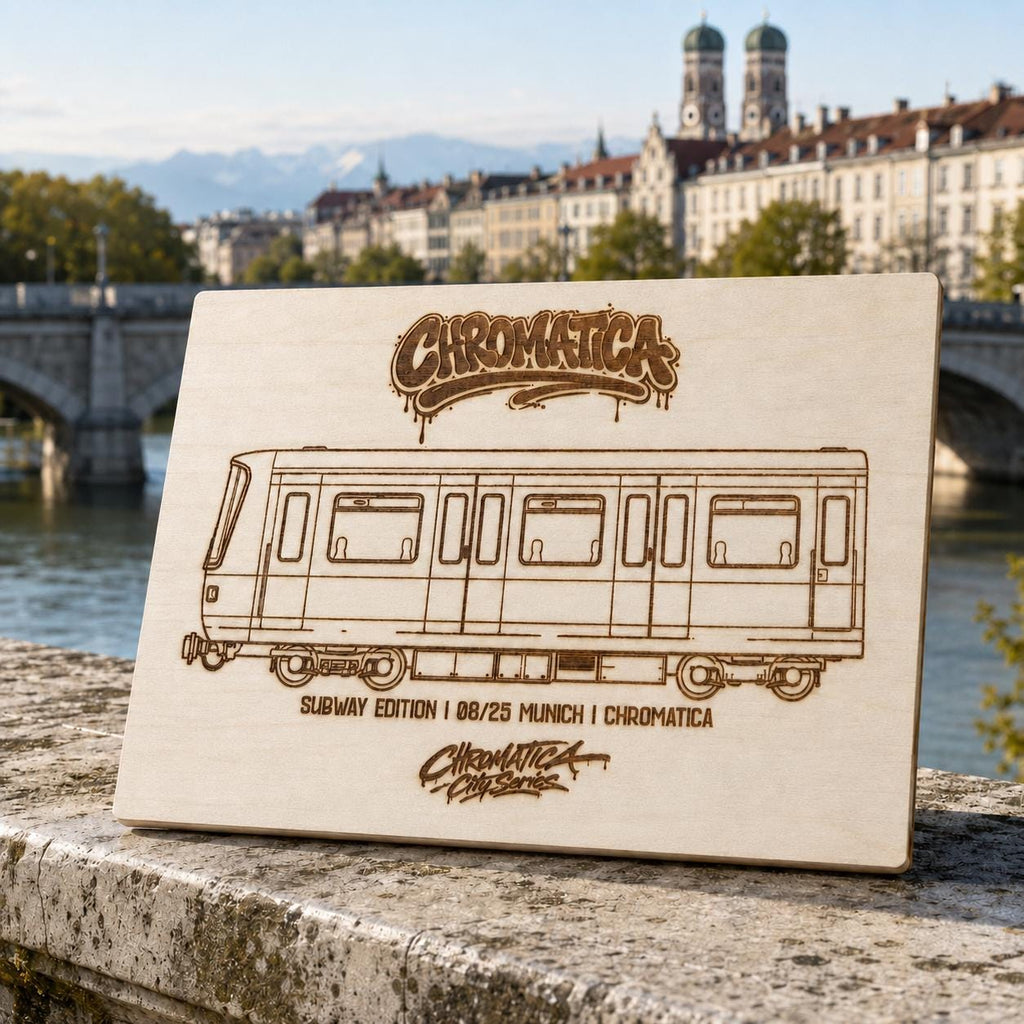 Munich Graffiti Train Template on Birch Wood, Engraved A4 Art Board, Limited Collector Edition with Certificate