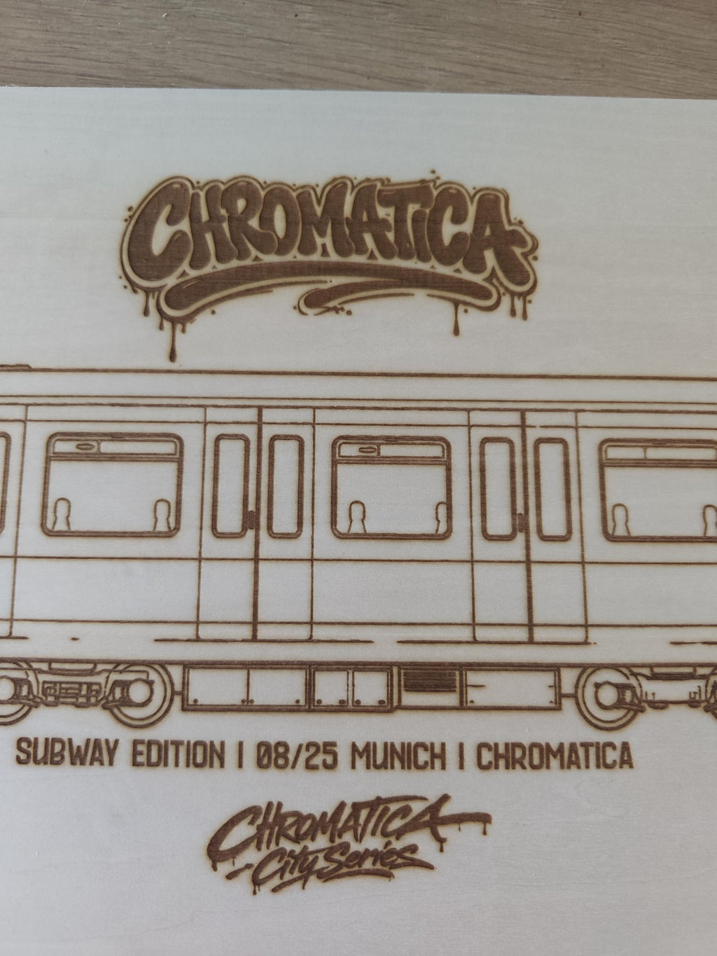 Munich Graffiti Train Template on Birch Wood, Engraved A4 Art Board, Limited Collector Edition with Certificate