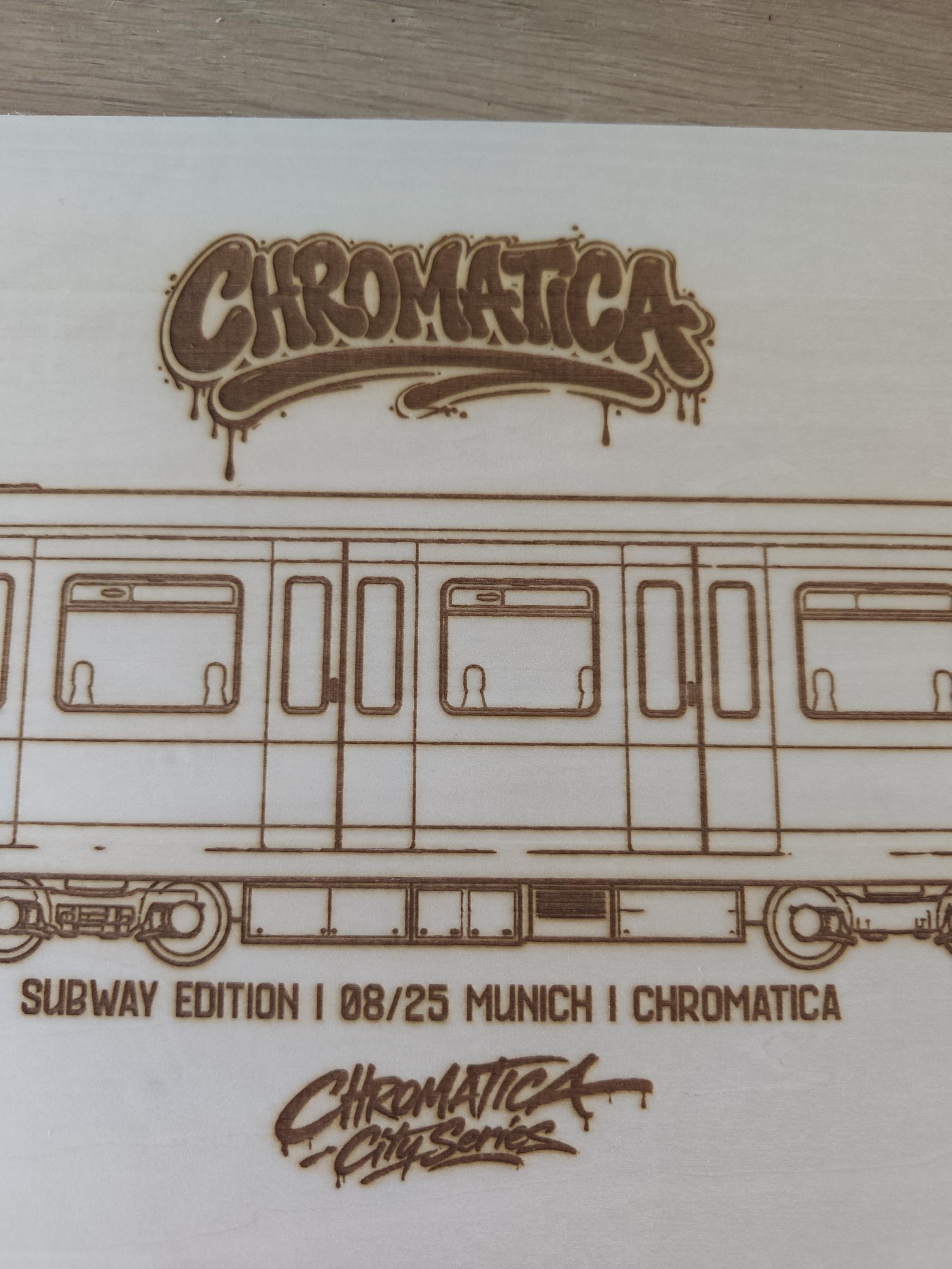 Munich Graffiti Train Template on Birch Wood, Engraved A4 Art Board, Limited Collector Edition with Certificate