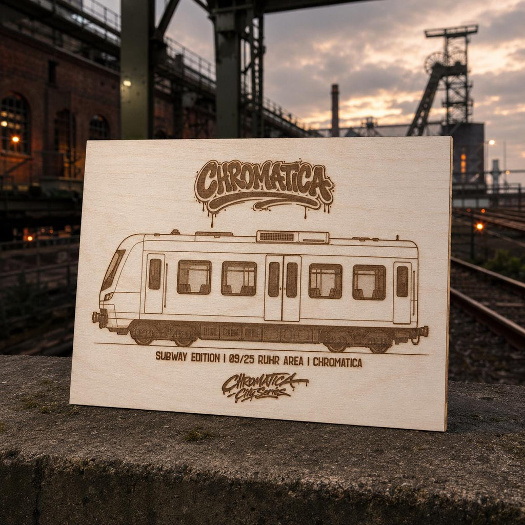 Ruhr Area Graffiti Train Template on Birch Wood, Engraved A4 Art Board, Limited Collector Edition with Certificate