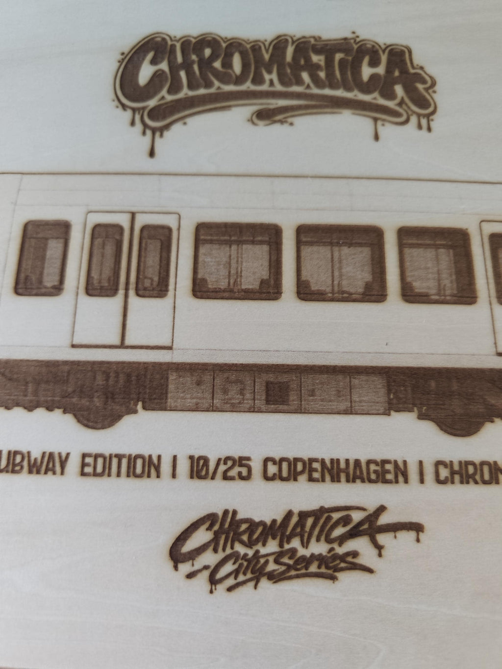 Copenhagen Graffiti Train Template on Birch Wood, Engraved A4 Art Board, Limited Collector Edition with Certificate