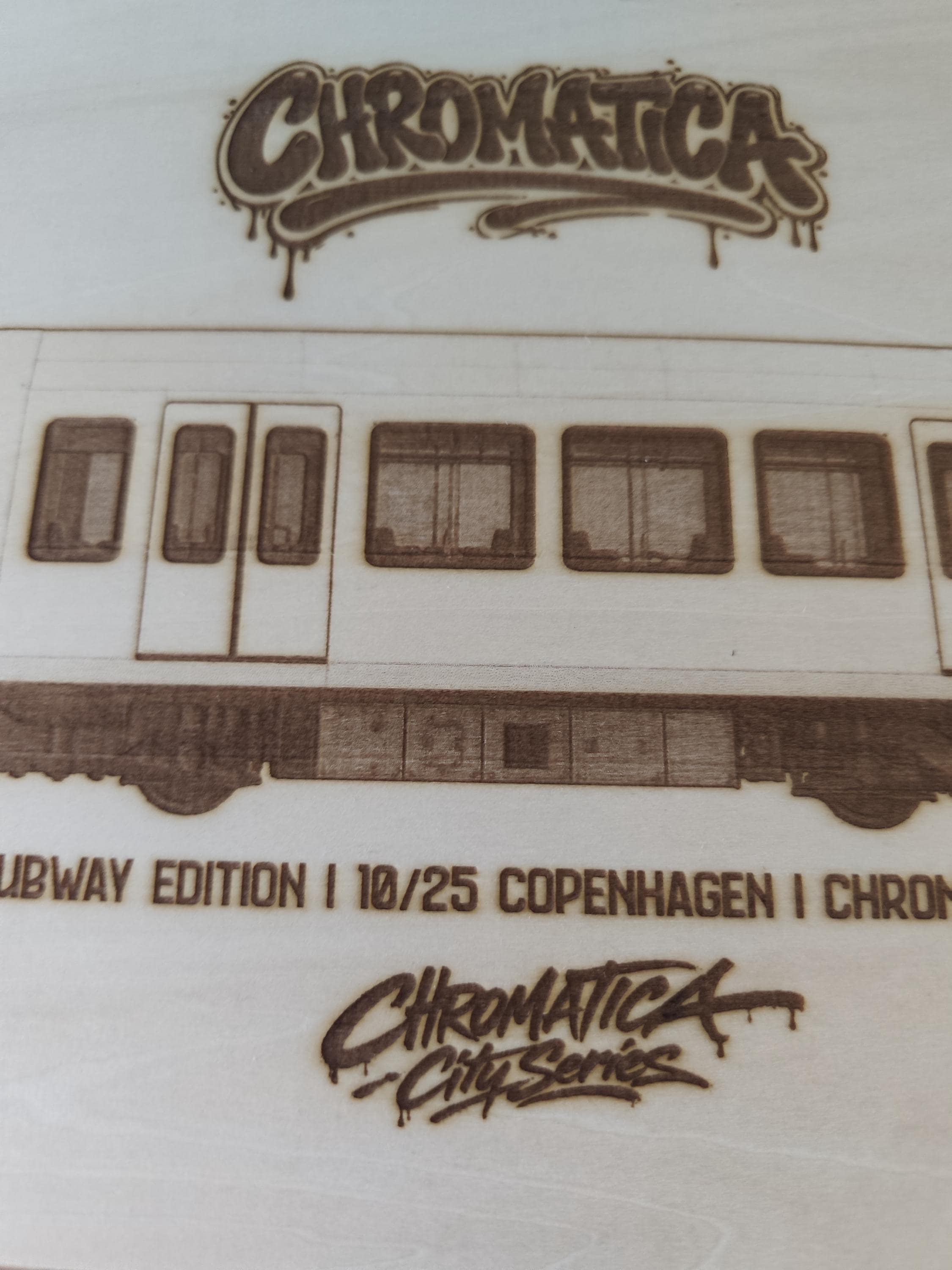 Copenhagen Graffiti Train Template on Birch Wood, Engraved A4 Art Board, Limited Collector Edition with Certificate