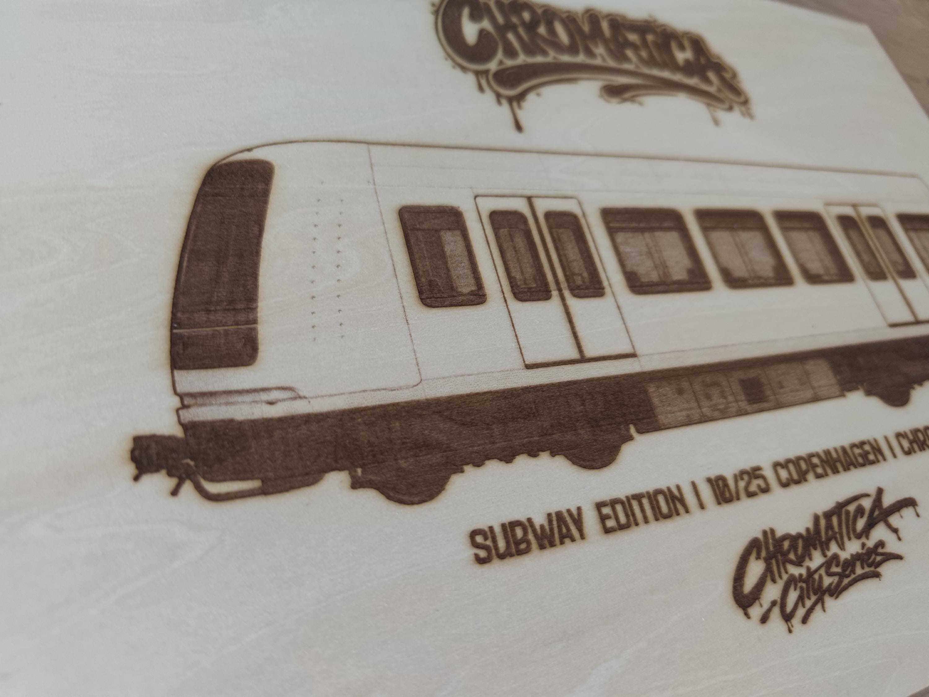 Copenhagen Graffiti Train Template on Birch Wood, Engraved A4 Art Board, Limited Collector Edition with Certificate