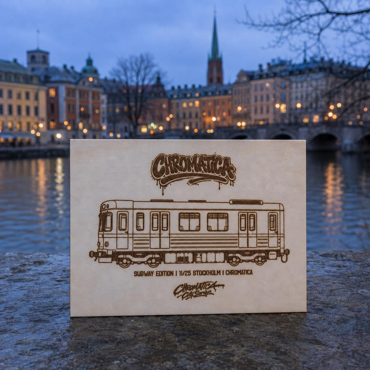 Stockholm Graffiti Train Template on Birch Wood, Engraved A4 Art Board, Limited Collector Edition with Certificate