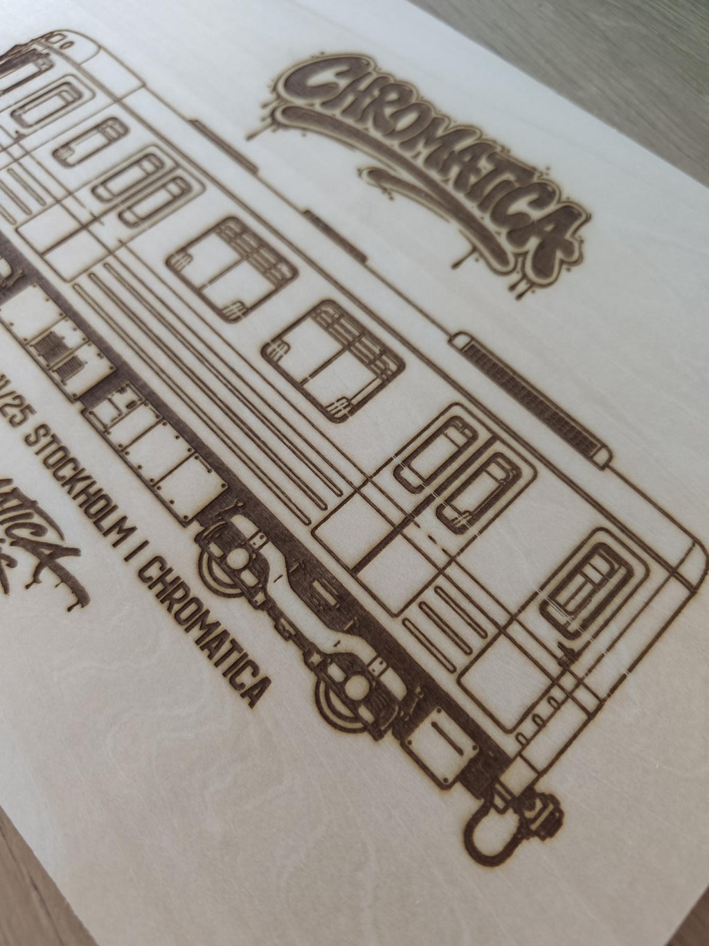 Stockholm Graffiti Train Template on Birch Wood, Engraved A4 Art Board, Limited Collector Edition with Certificate