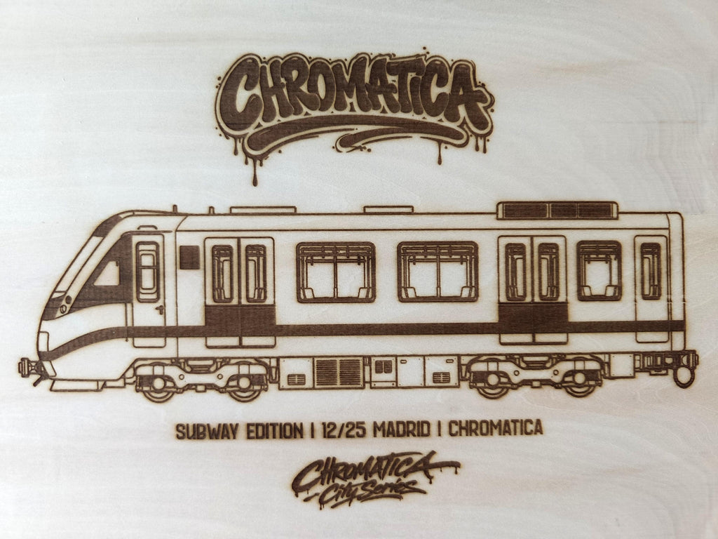 Madrid Graffiti Train Template on Birch Wood, Engraved A4 Art Board, Limited Collector Edition with Certificate